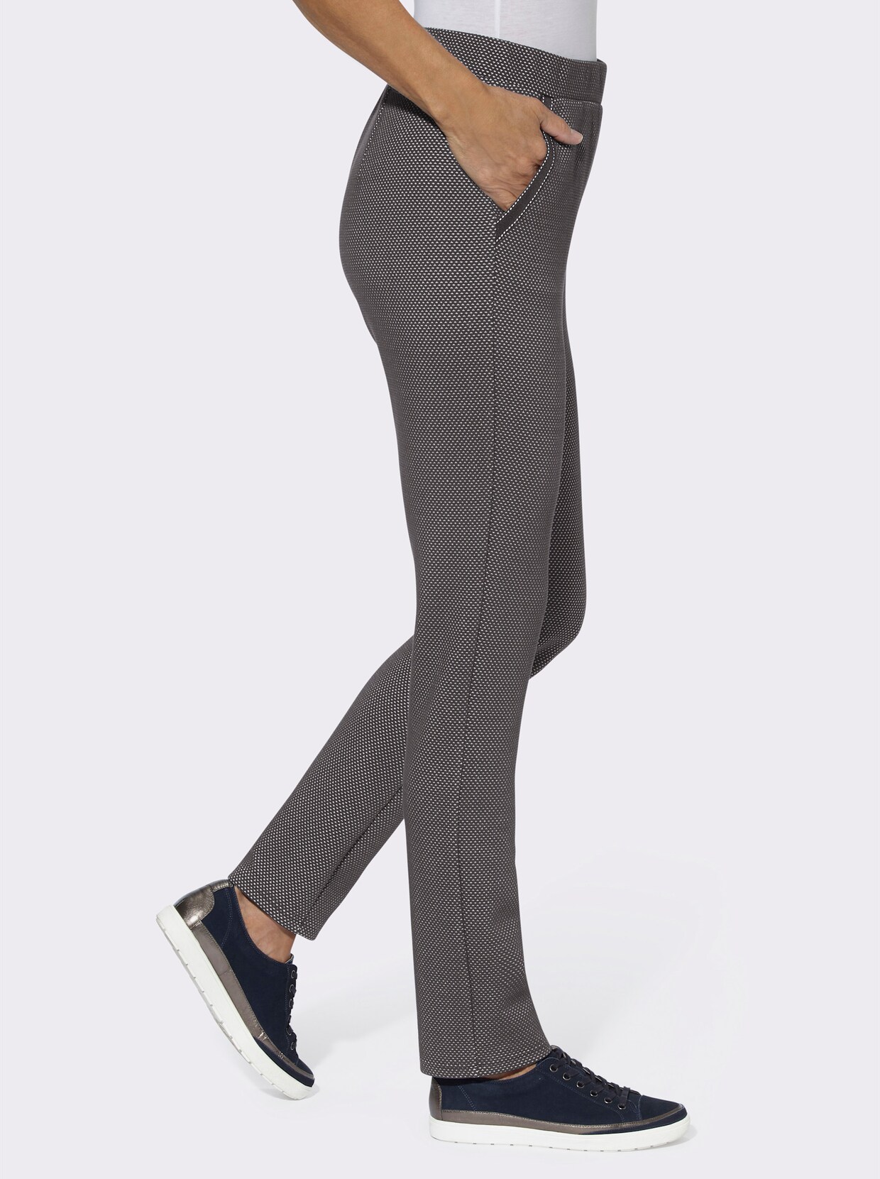 Comfortbroek - antraciet/ecru gedessineerd