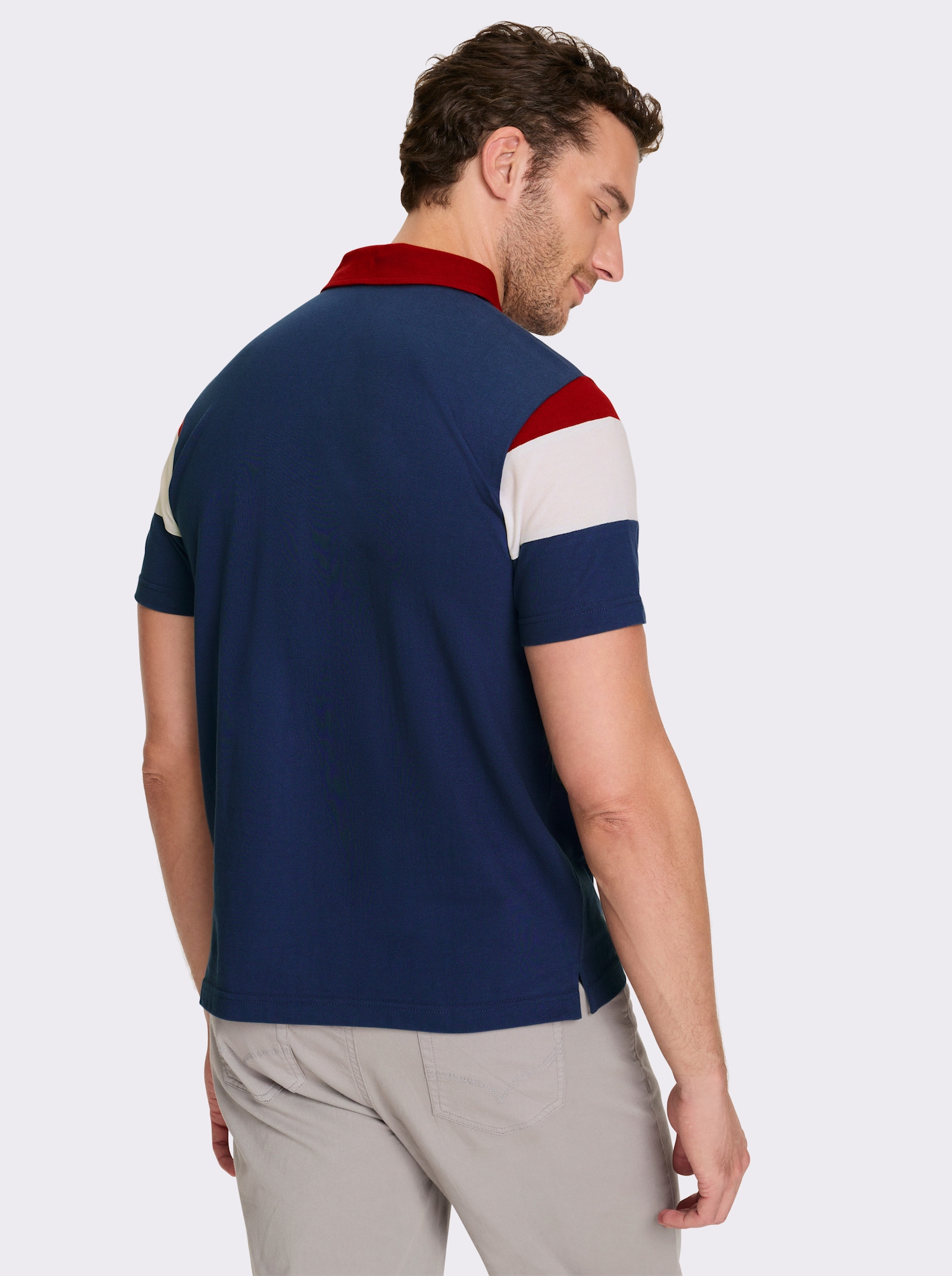 Catamaran Kurzarmshirt in Pikee-Qualität - dunkelblau-dunkelrot-gestreift