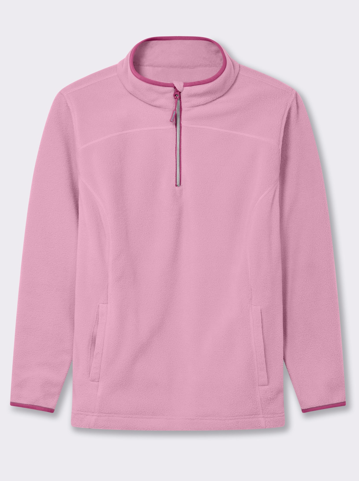 Fleeceshirt mit Stehkragen und Reißverschluss - rosé