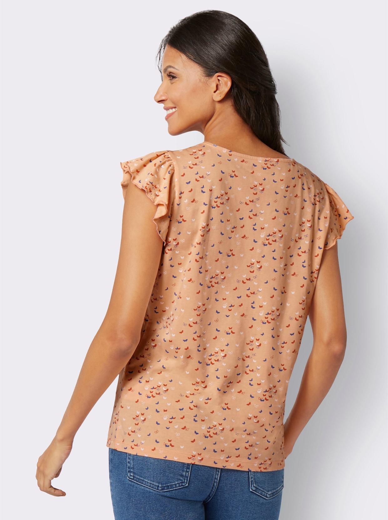 V-Shirt - apricot-papaya-bedruckt