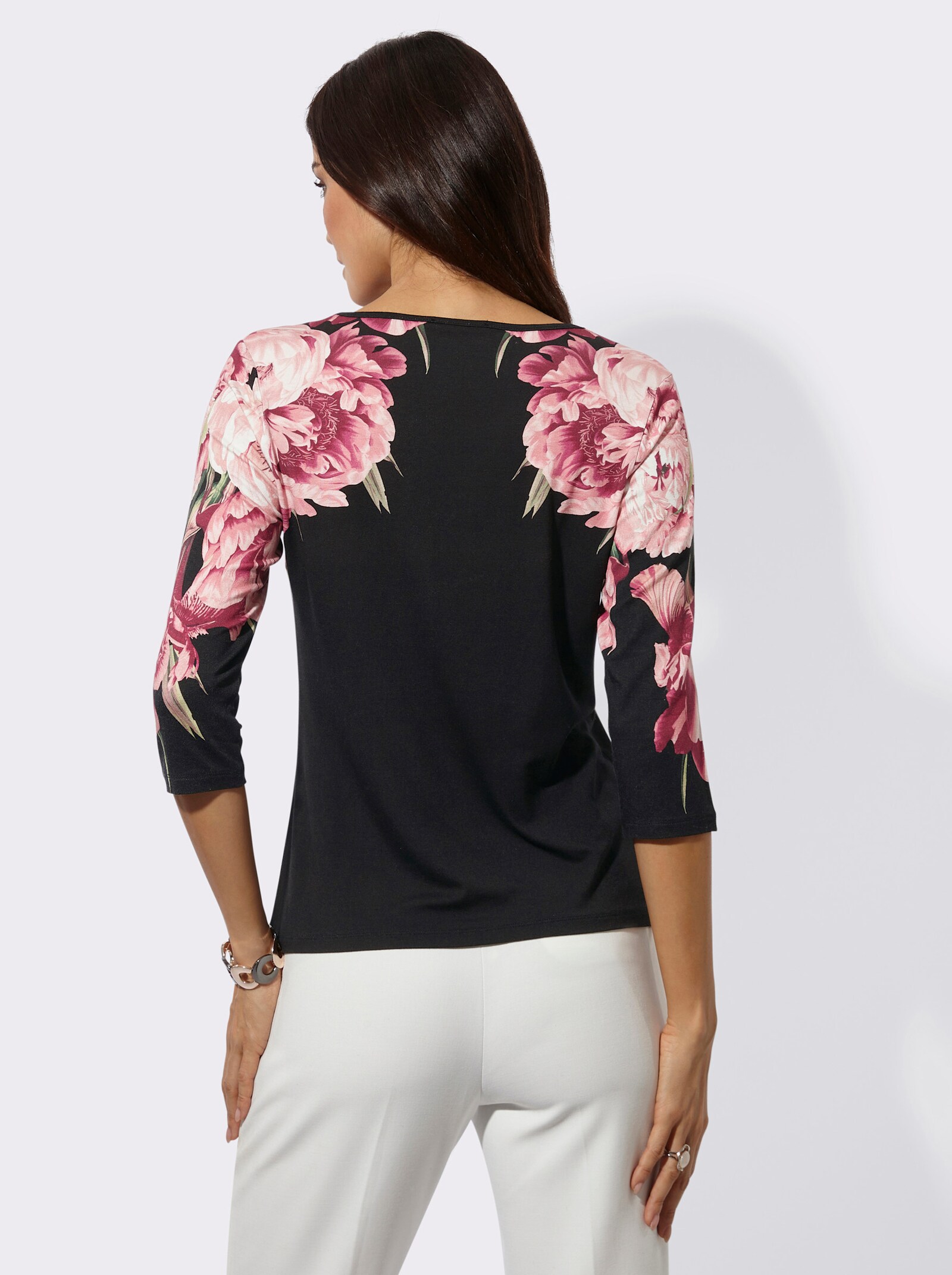 3/4-Arm-Shirt mit Blütendruck - schwarz-hortensie-bedruckt