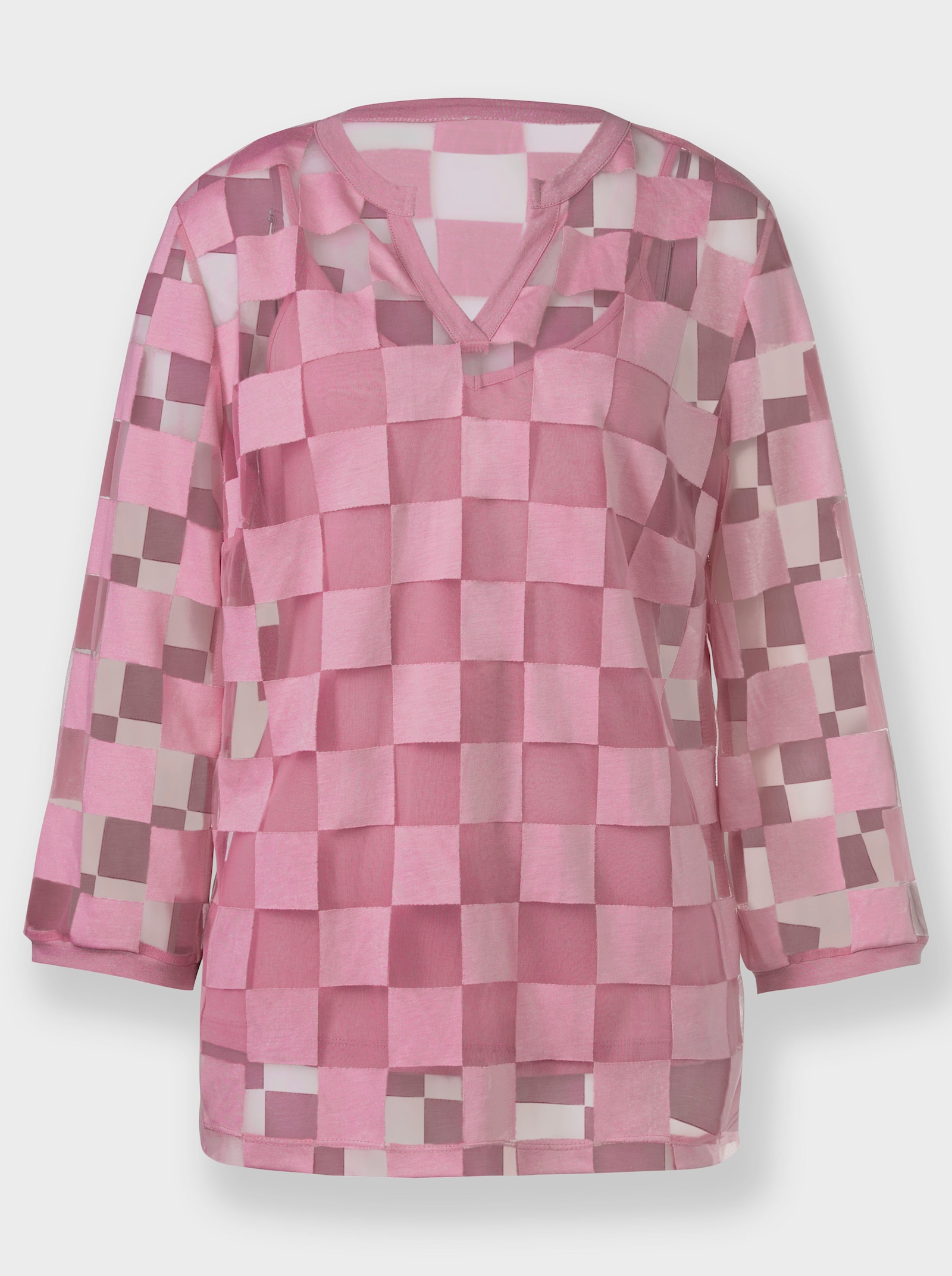 heine 3/4-Arm-Shirt mit Ausbrenner-Optik - altrosa-kariert