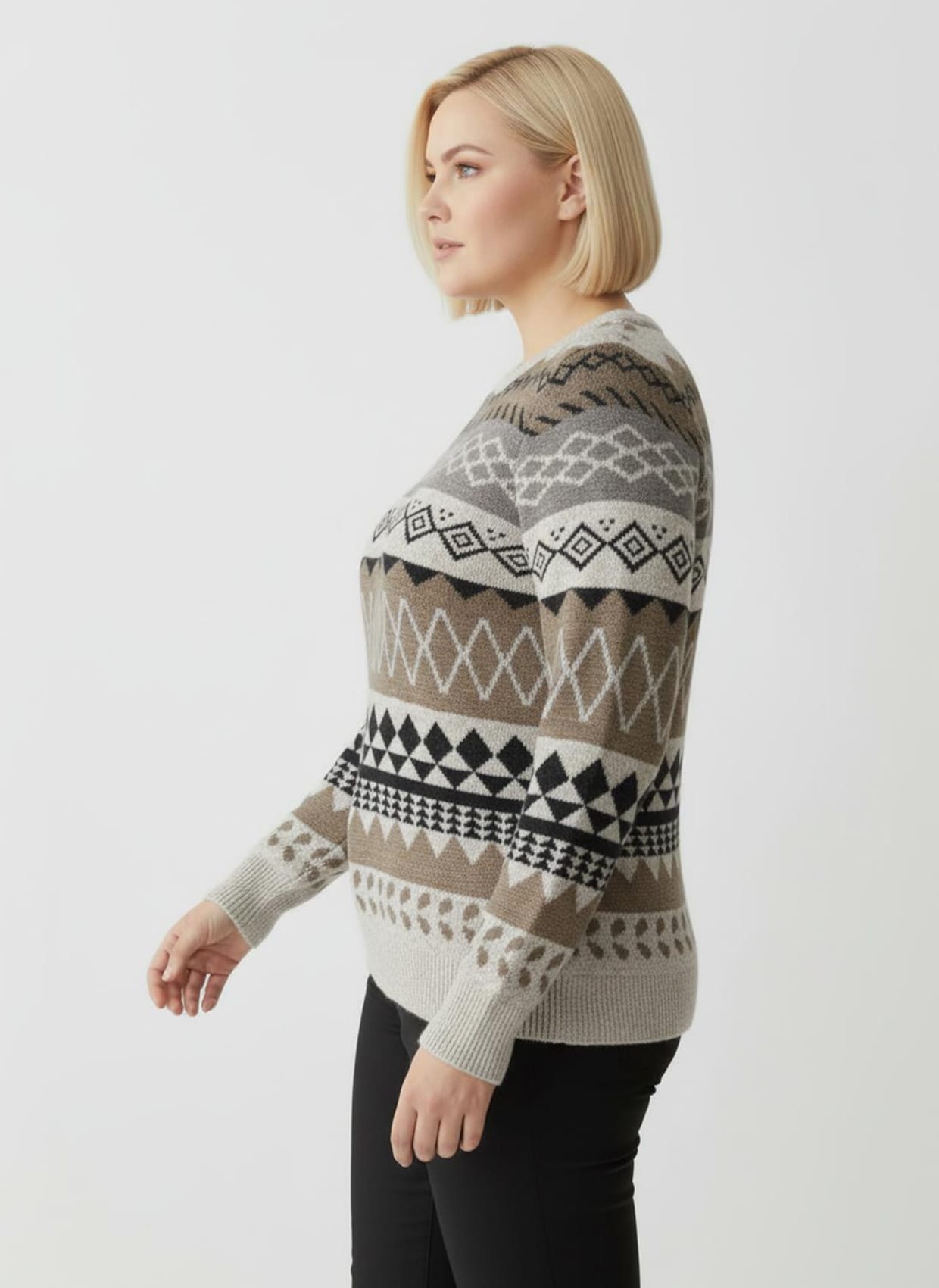 Langarm-Pullover mit Strick-Mustern - sesam-braun-gemustert