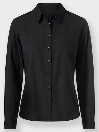 Langarm-Bluse im Baumwoll-Polyester-Mix - schwarz