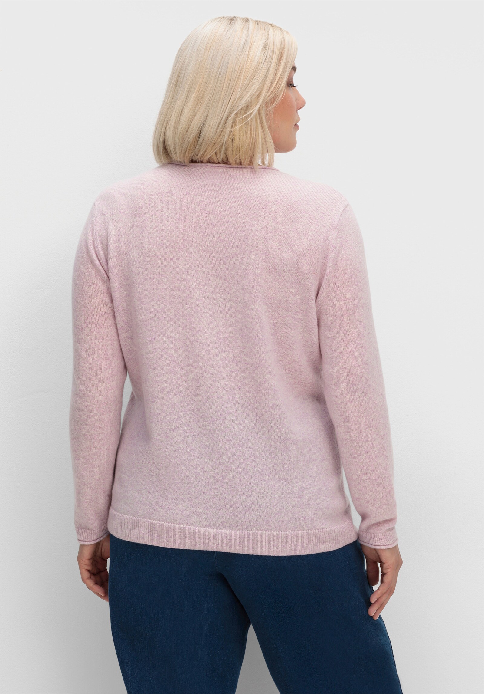 Kaschmirpullover mit Rollkanten - rosé-meliert