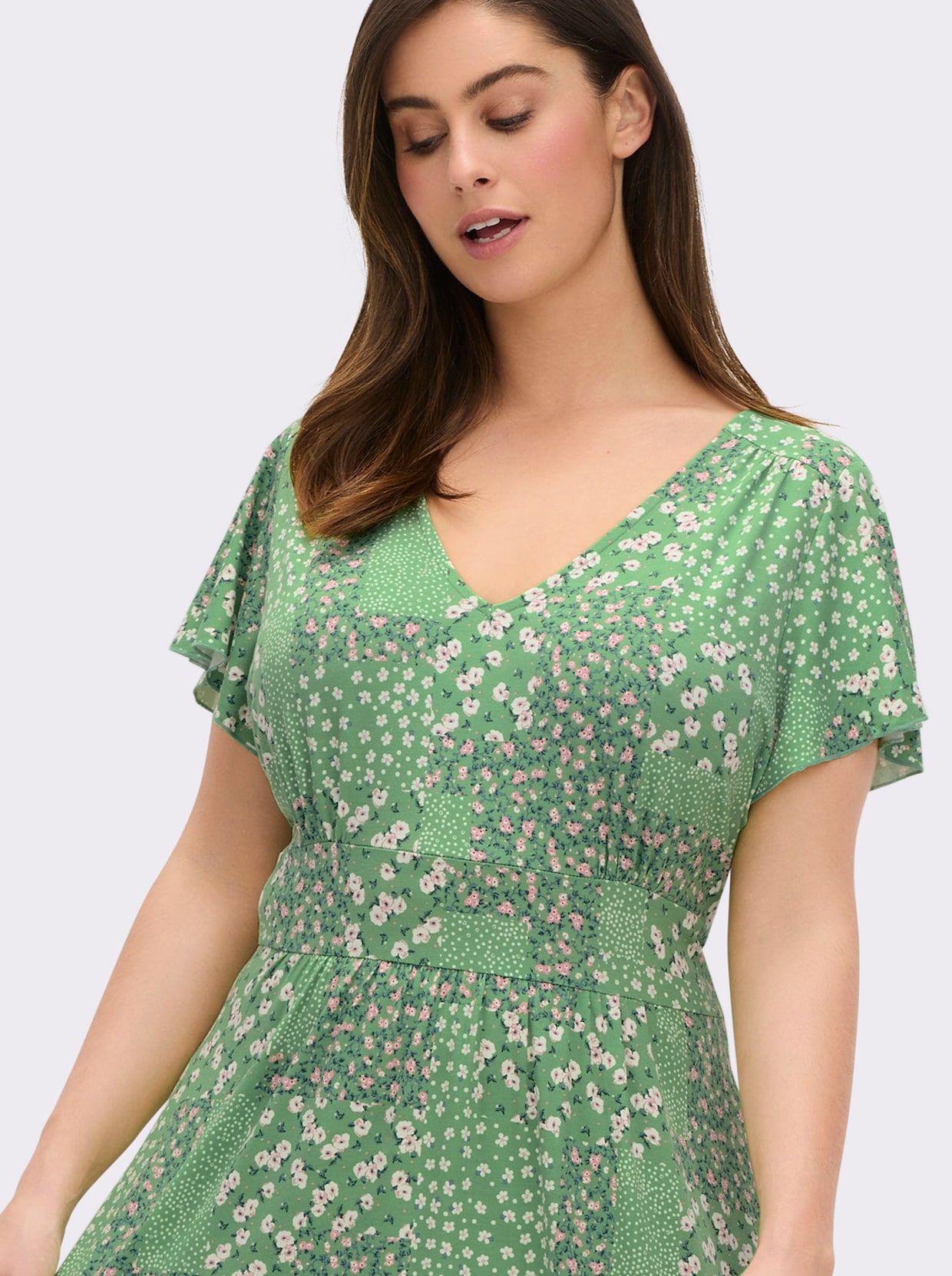 Jerseykleid - apfel-champagner-bedruckt