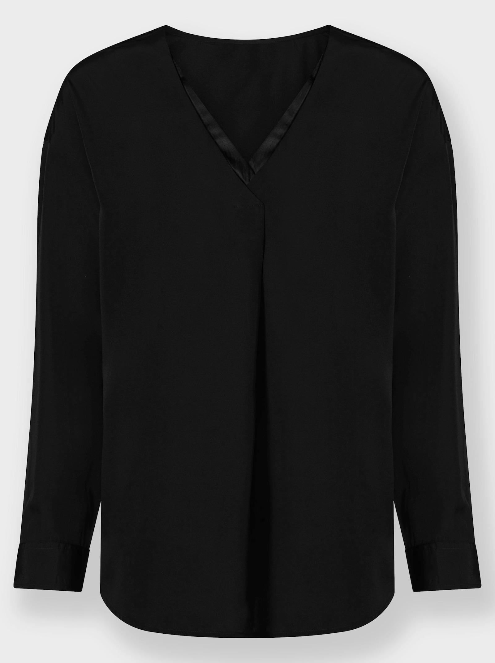 heine Schlupfbluse mit Satin am V-Ausschnitt - schwarz
