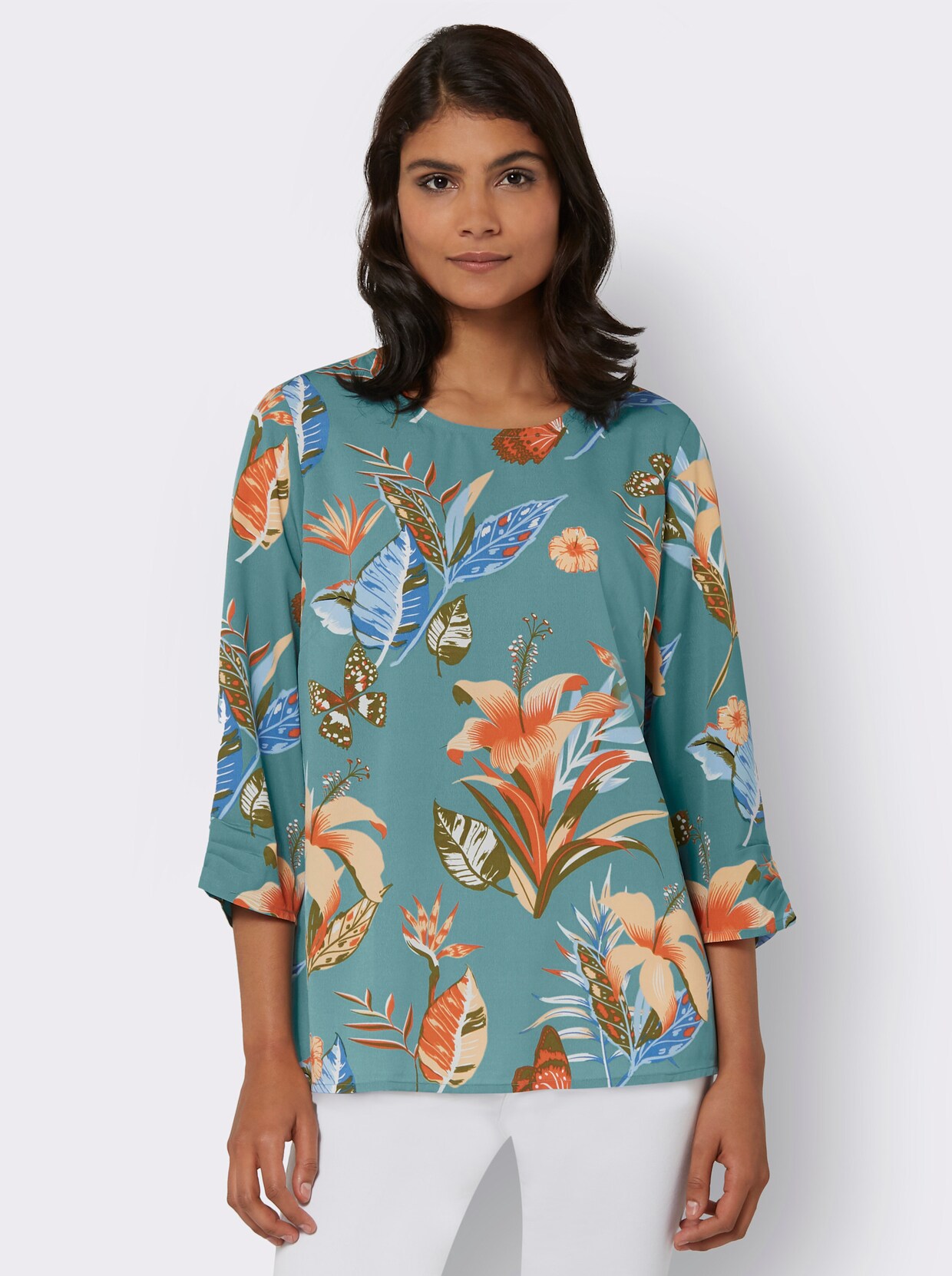 Blouse met print - salie gedessineerd