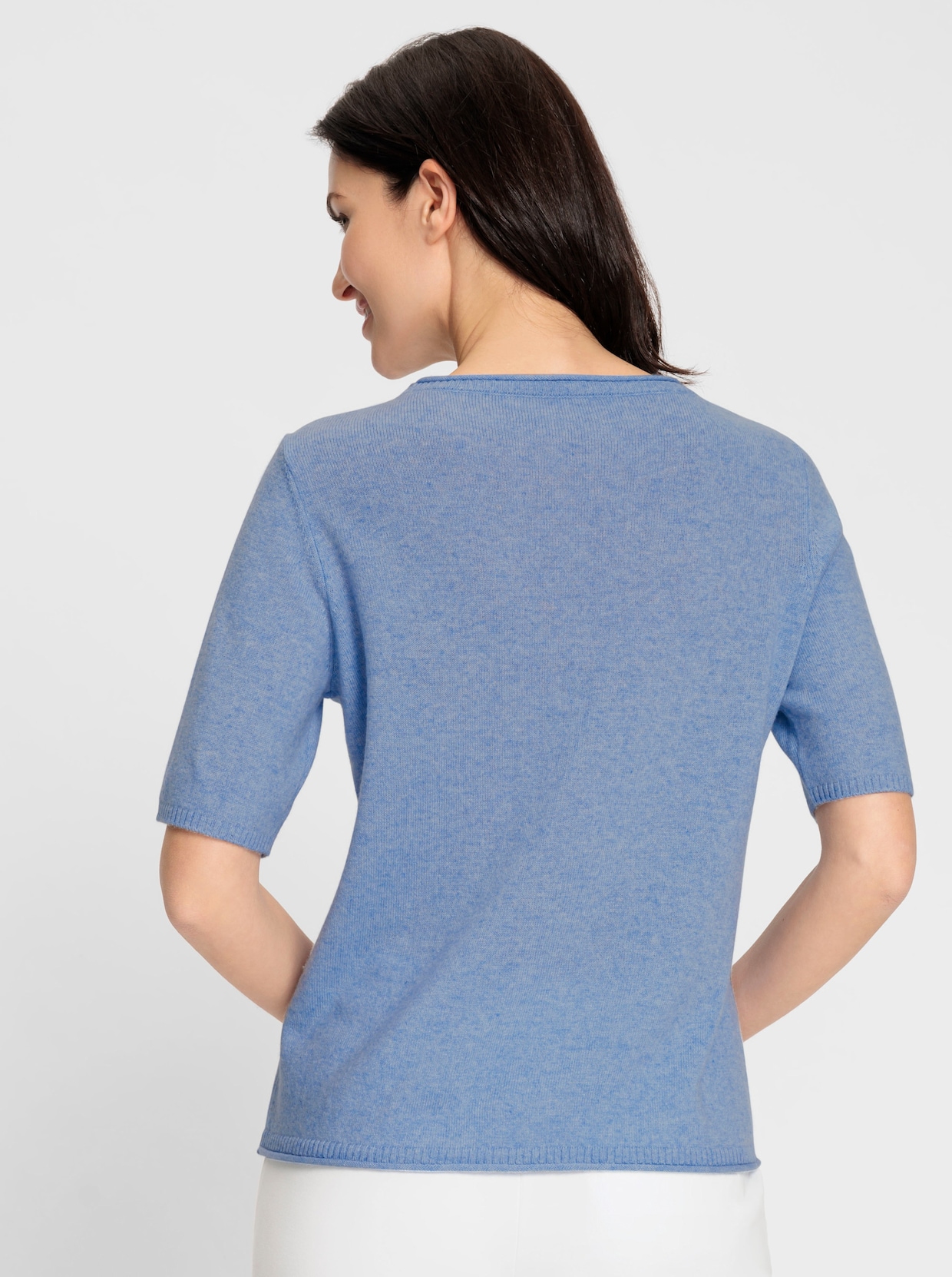Feinstrickpullover - blau-meliert