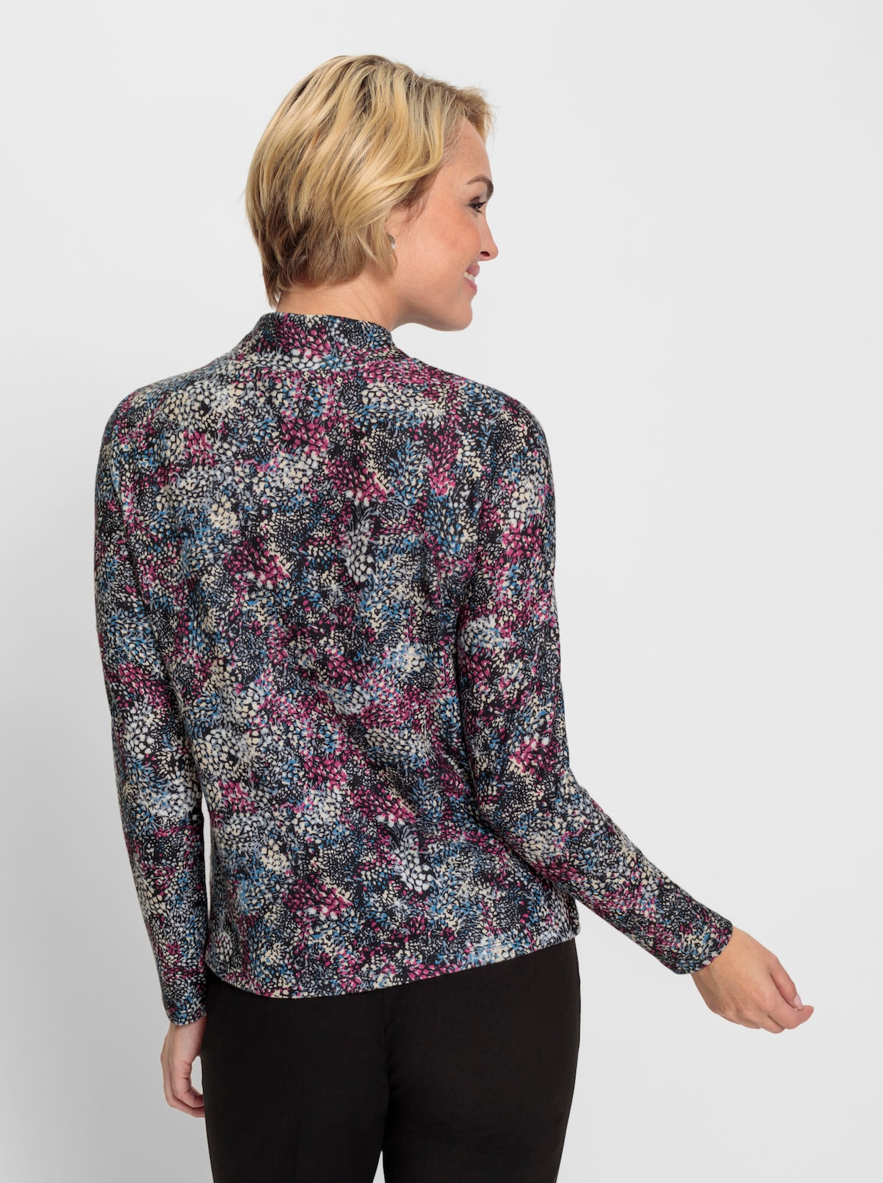 Stehkragenshirt - magenta-mittelblau-bedruckt