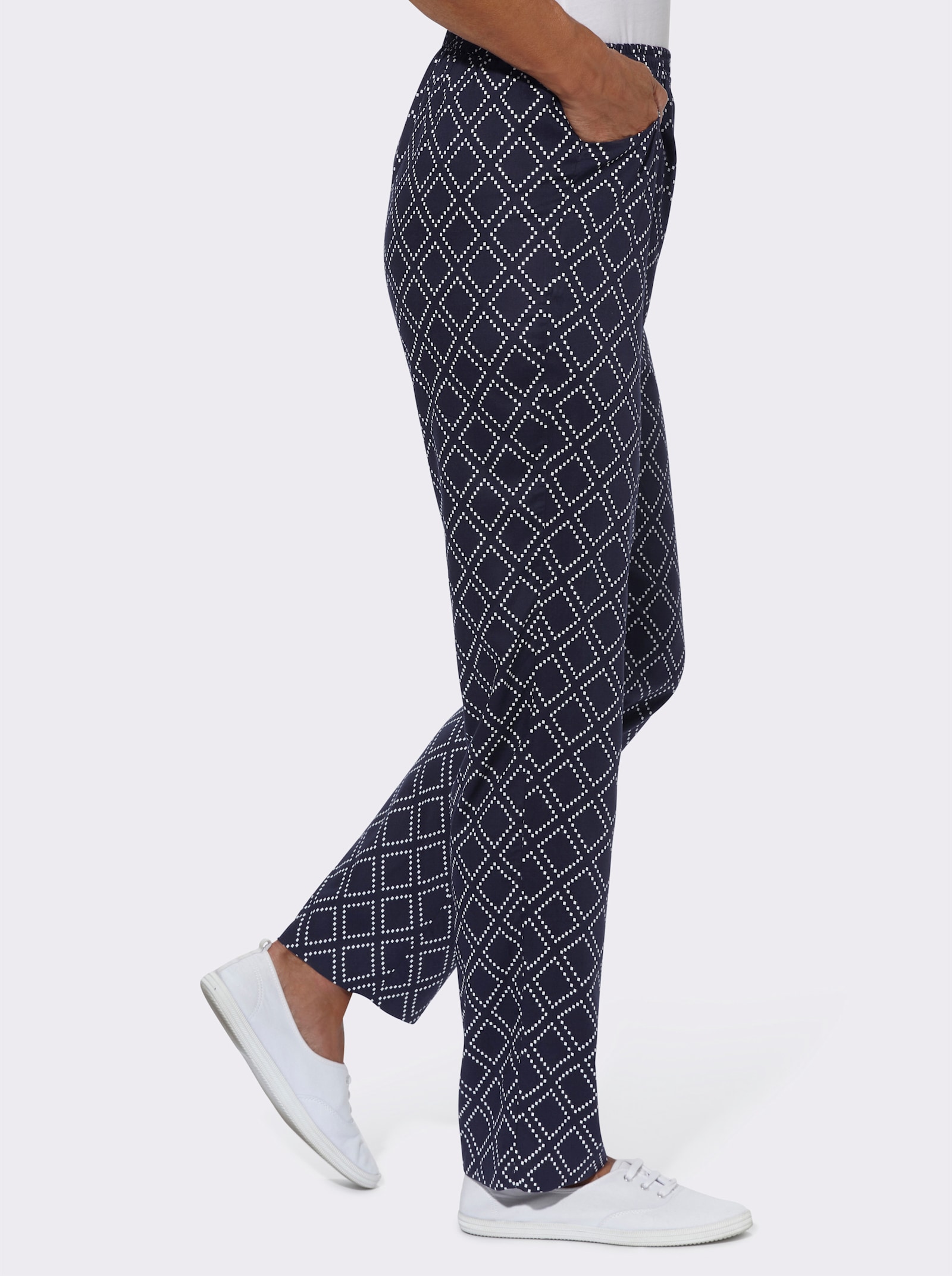 Schlupfhose aus reiner Viskose - marine-weiß-bedruckt