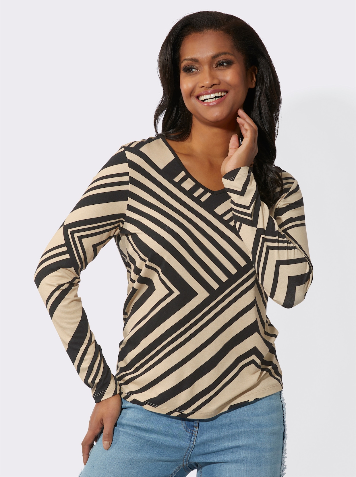 Shirt met lange mouwen - zwart/zand geprint