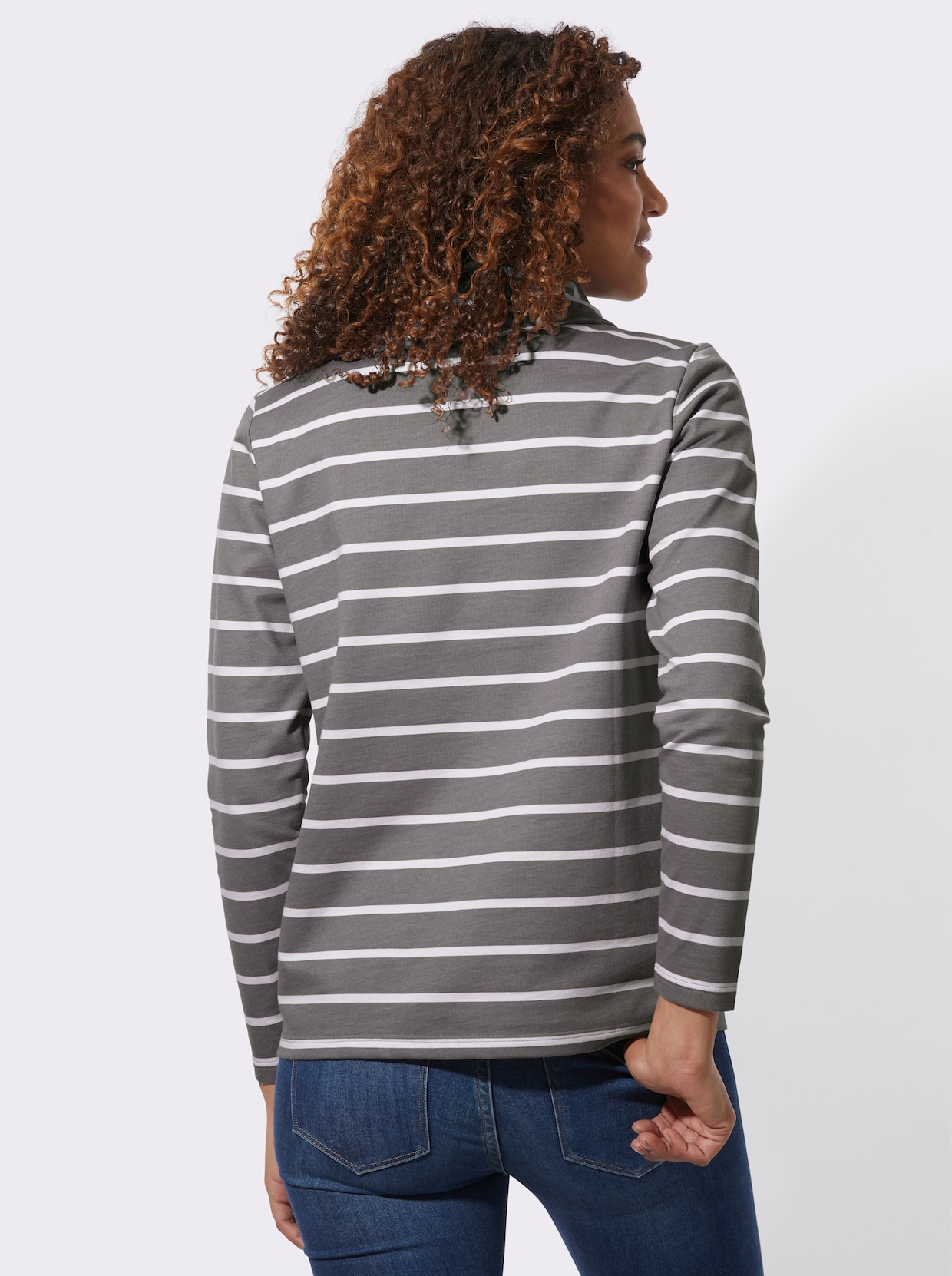 Sweatshirt - grau-weiß-geringelt