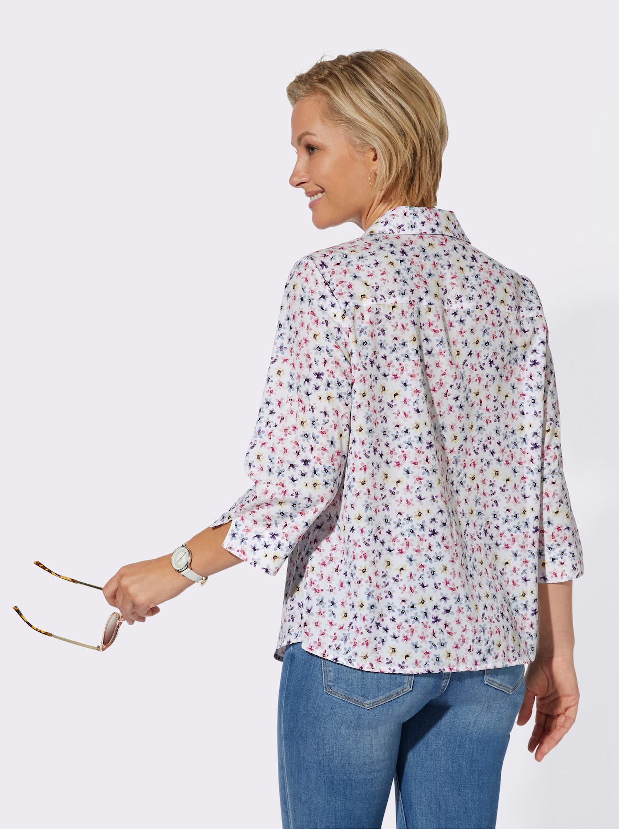 Blouse - roze/ecru bedrukt