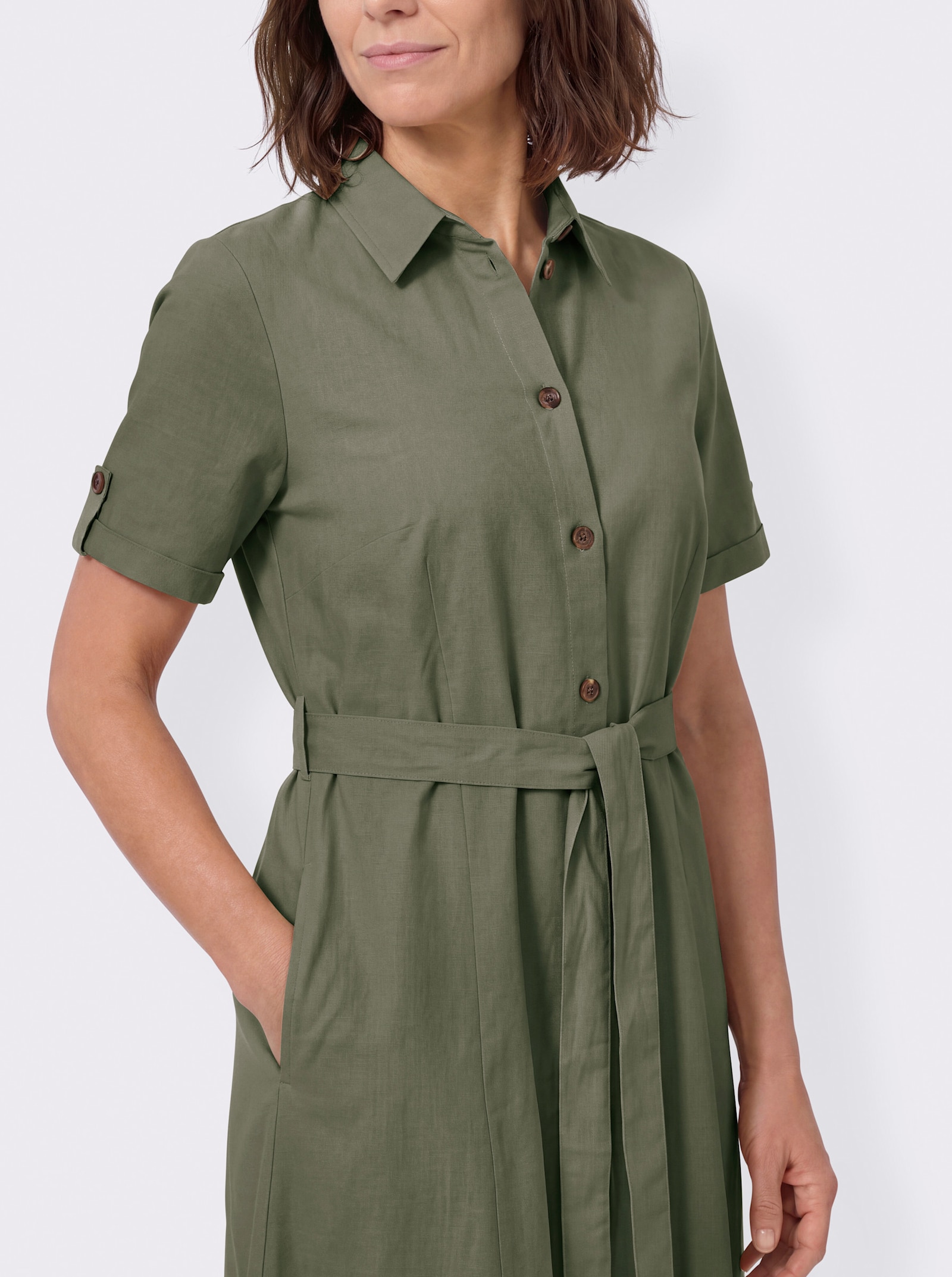 Hemdblusenkleid mit Bindegürtel - khaki