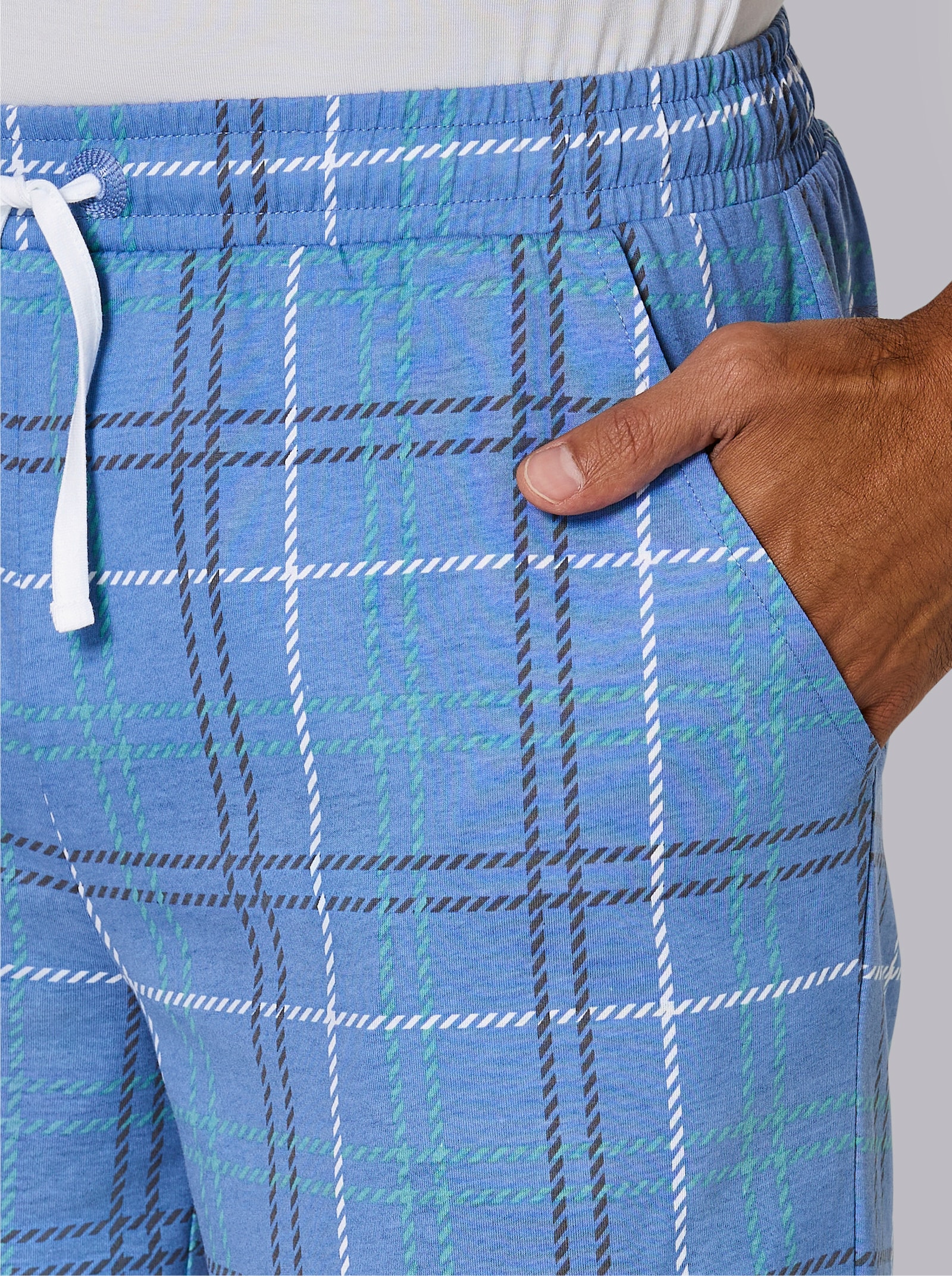 wäschepur men Hose kurz - mittelblau-ozean-kariert