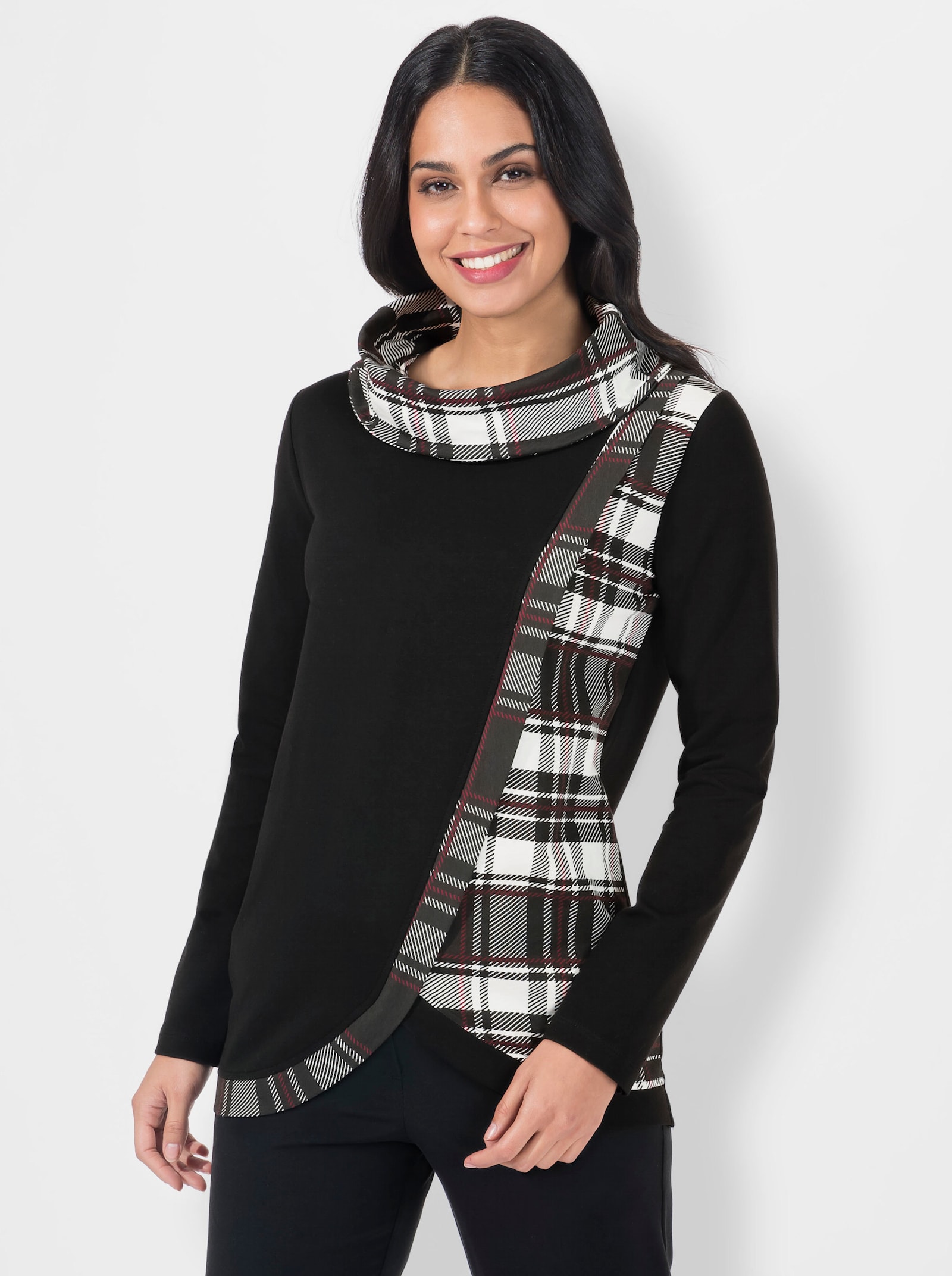 Sweatshirt mit Karo-Einsätzen - schwarz-gemustert