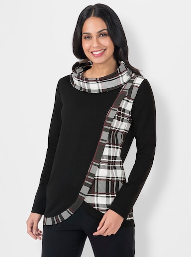 Sweatshirt mit Karo-Einsätzen - schwarz-gemustert
