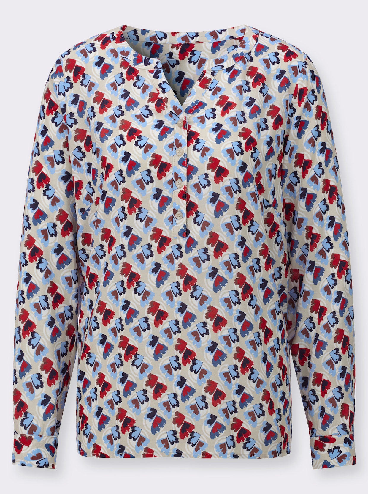 Druckbluse - himmelblau-erdbeere-bedruckt