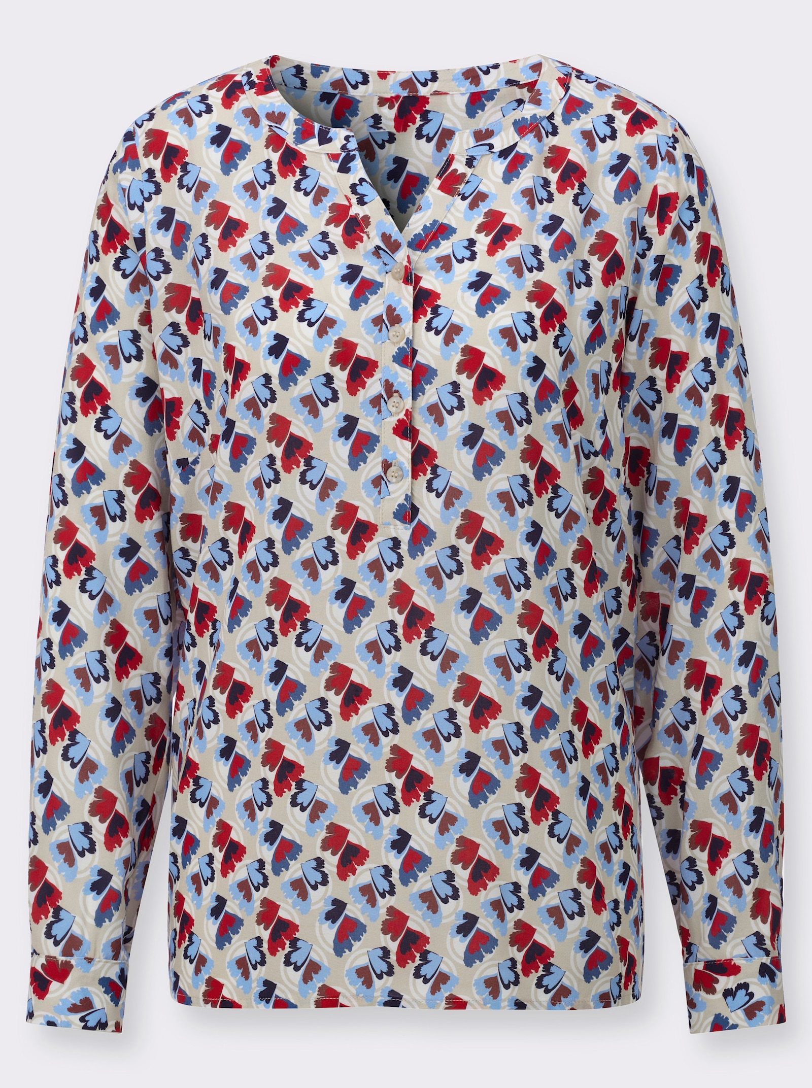 Blouse met print en opstroopbare mouwen - hemelsblauw/aardbei bedrukt