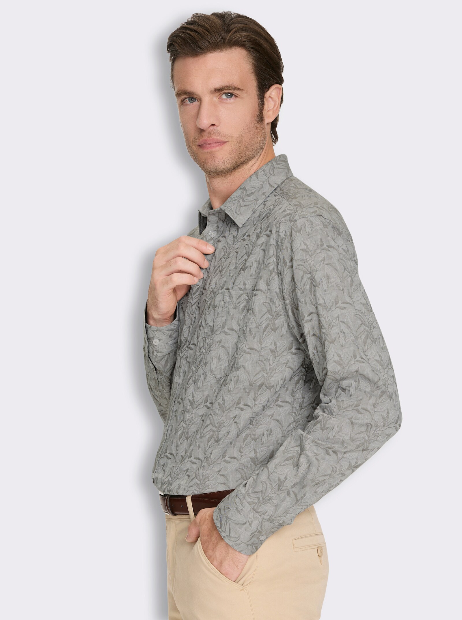 Marco Donati Langarmhemd mit Jacquard-Muster - graphit-gemustert