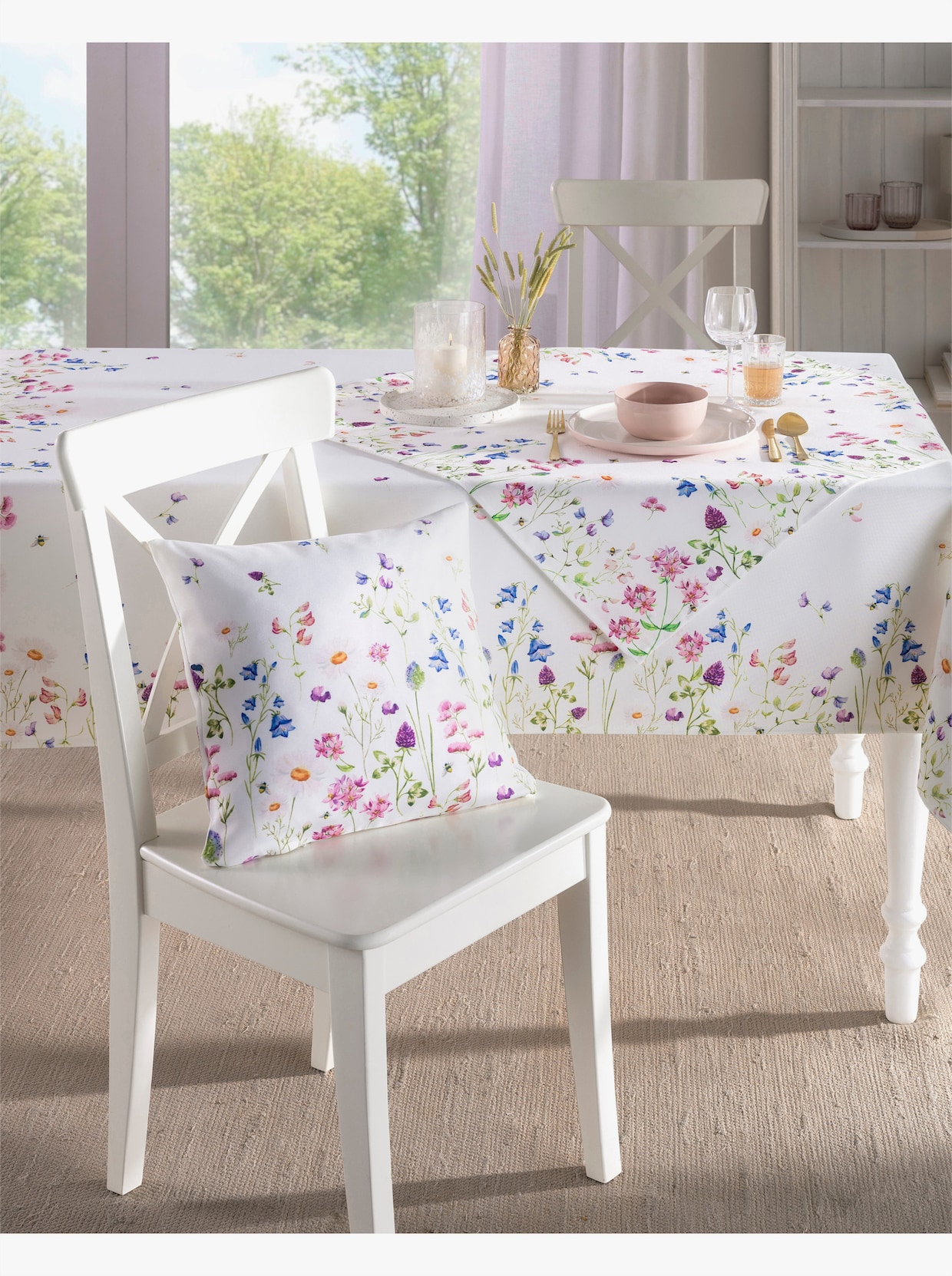Tischdecke - ecru-rosé-bedruckt