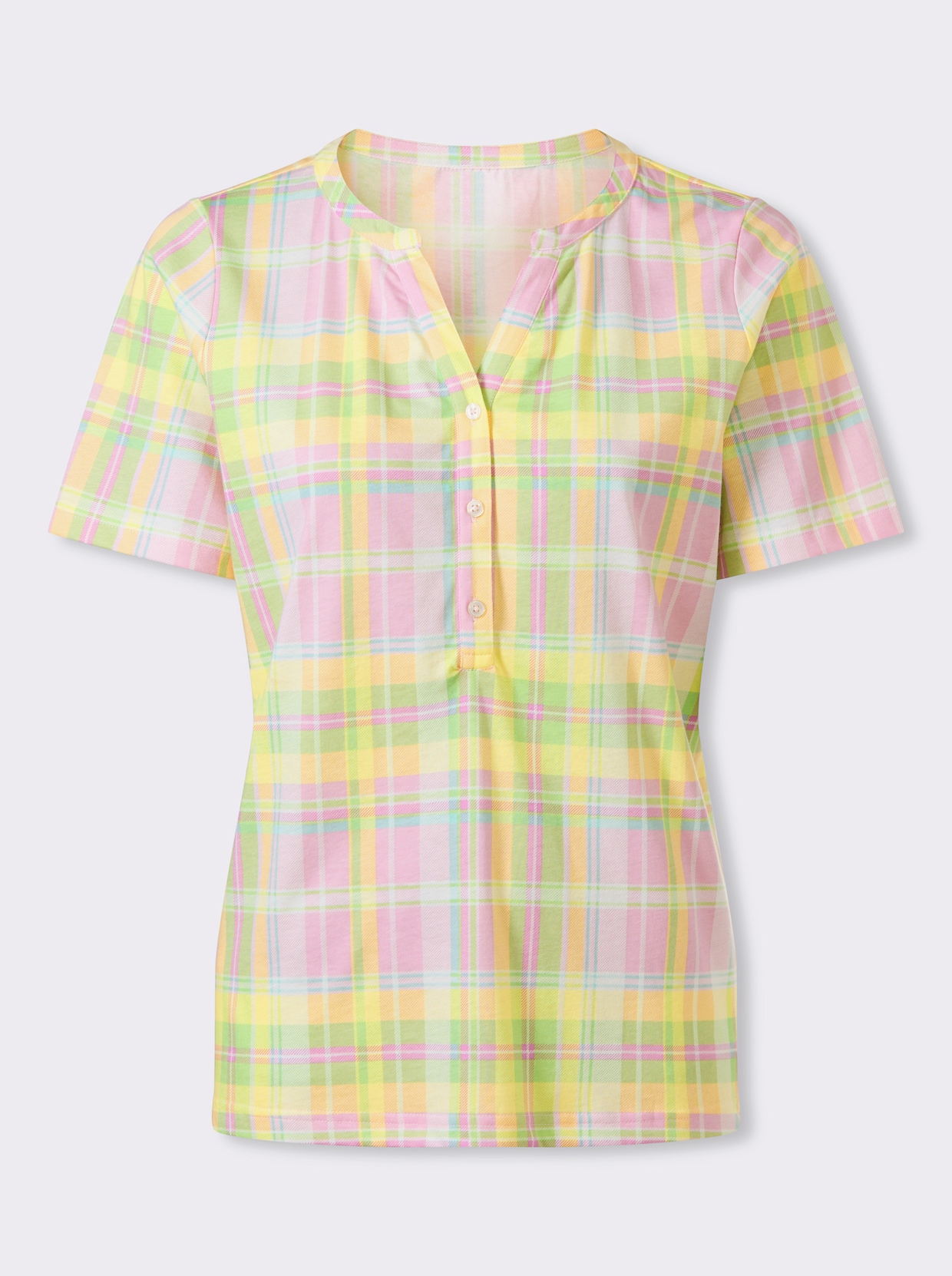 Kurzarmshirt - zitrone-rosé-kariert