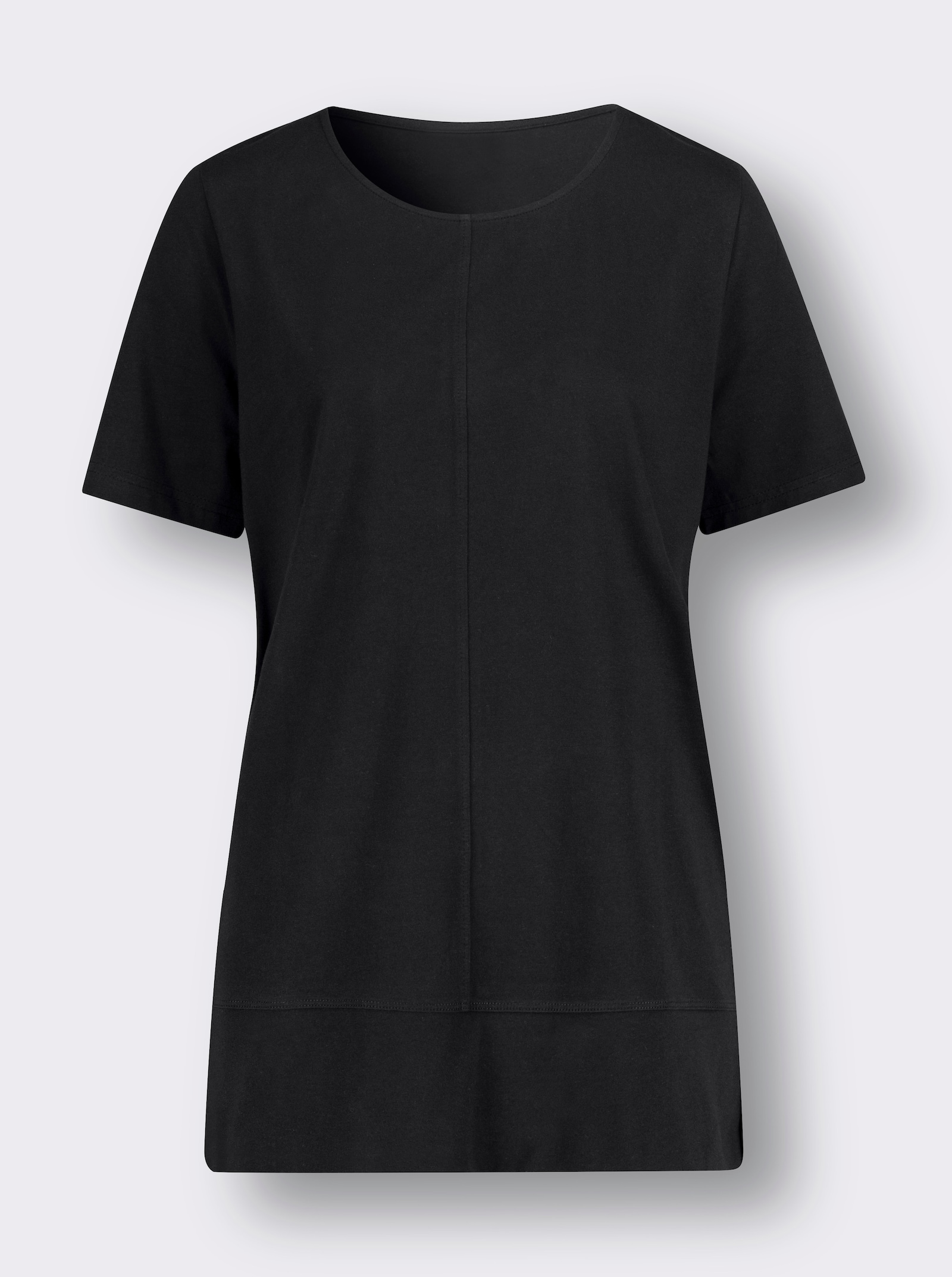 Kurzarmshirt mit Ziernähten - schwarz