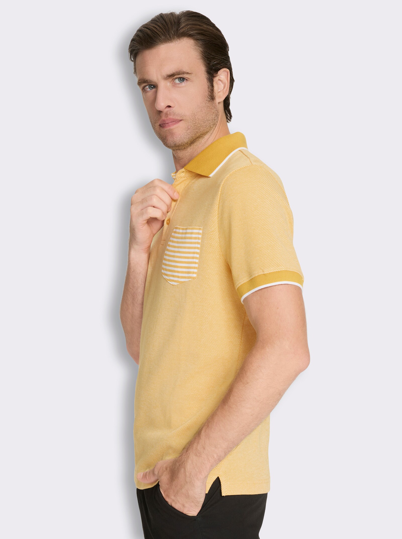 Marco Donati Kurzarmshirt in Jacquard-Qualität, mit Modal - gelb-gestreift