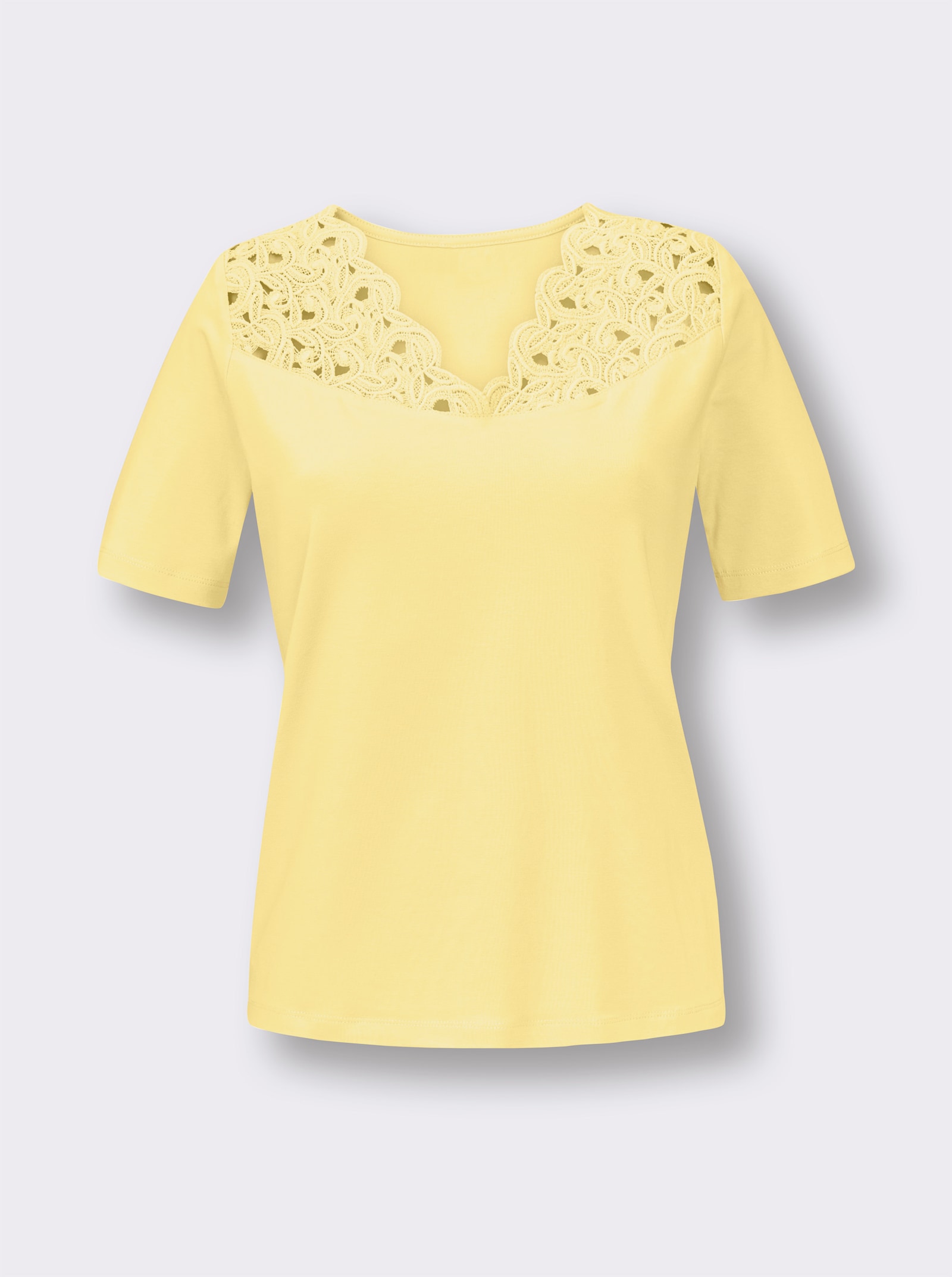 Spitzenshirt mit V-Ausschnitt - zitrone