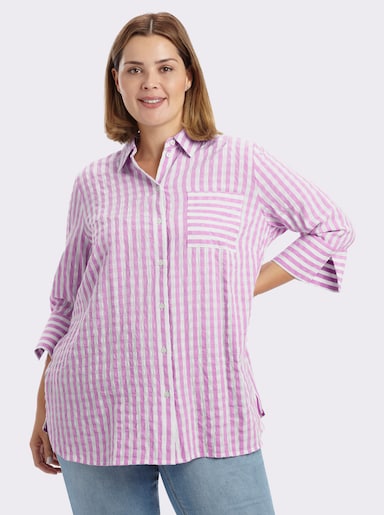sheego Gestreifte Bluse mit 3/4-Ärmeln - orchidee-weiß-gestreift