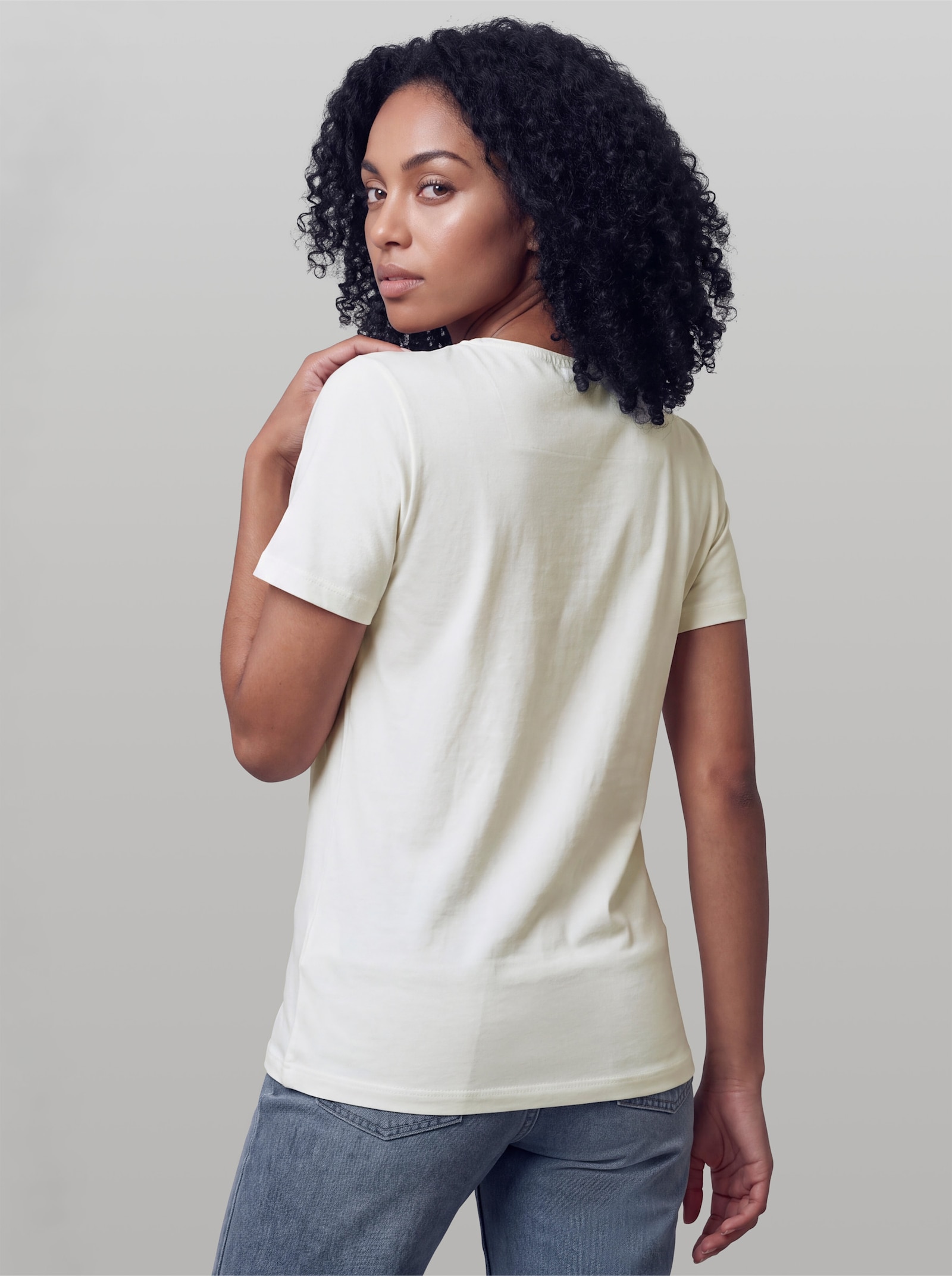 heine Kurzarmshirt mit Glitzersteinchen - ecru