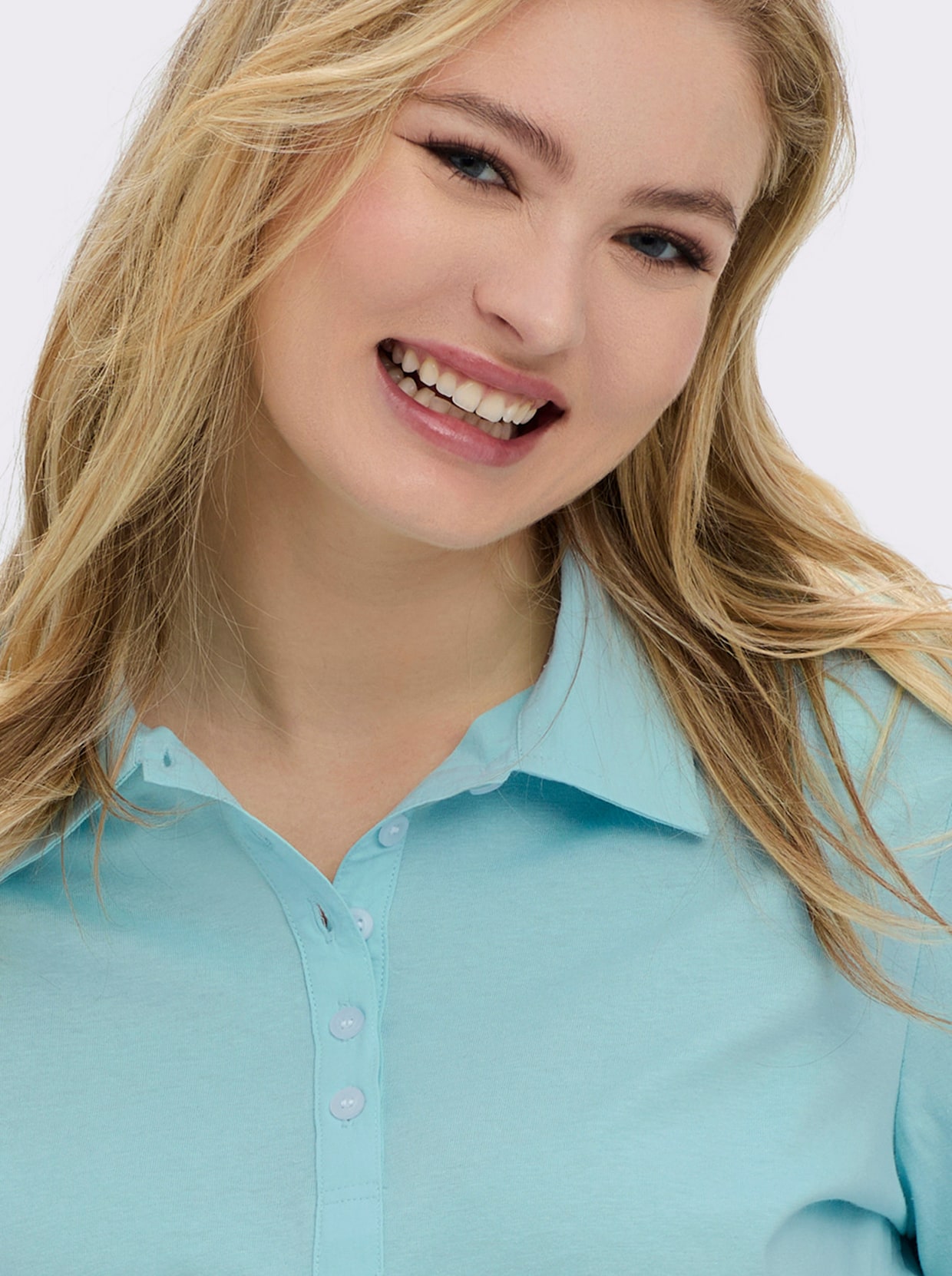 Langarm-Poloshirt in reiner Baumwoll-Qualität - türkis