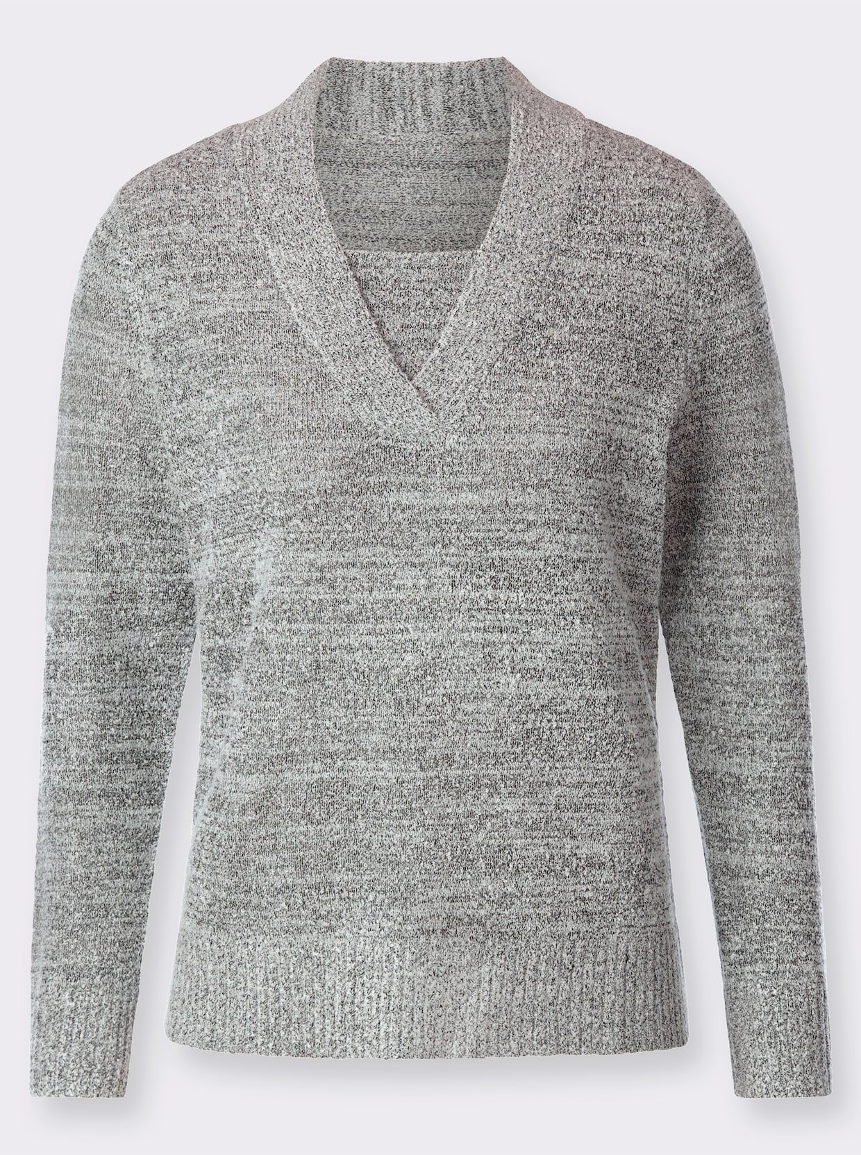 Bouclé-pullover - ecru/zwart gemêleerd