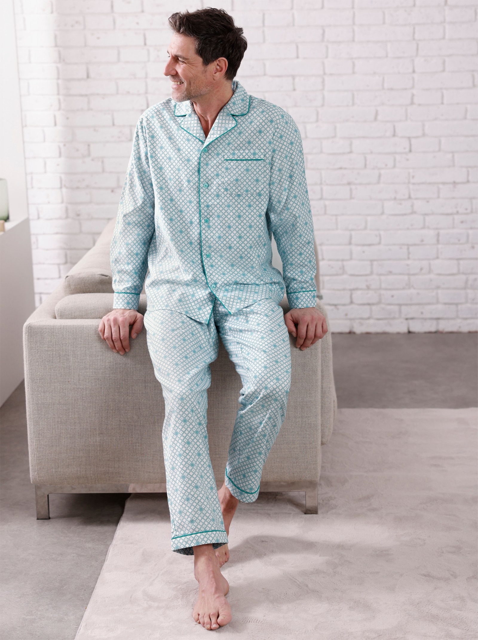 wäschepur men Pyjama - ecru-mint-bedruckt