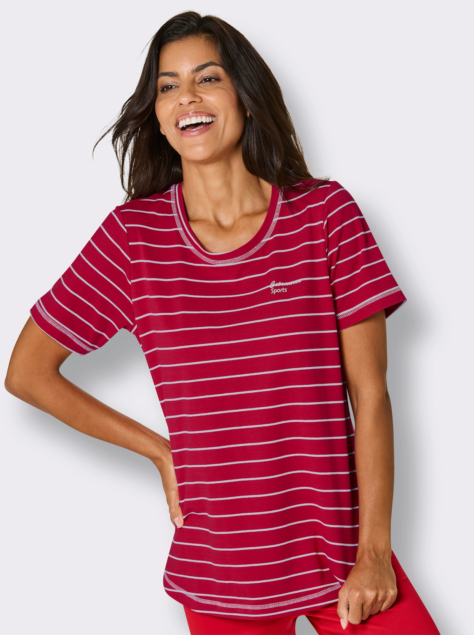 Catamaran Sports Funktionsshirt mit Seitenschlitzen - rot-weiß-geringelt