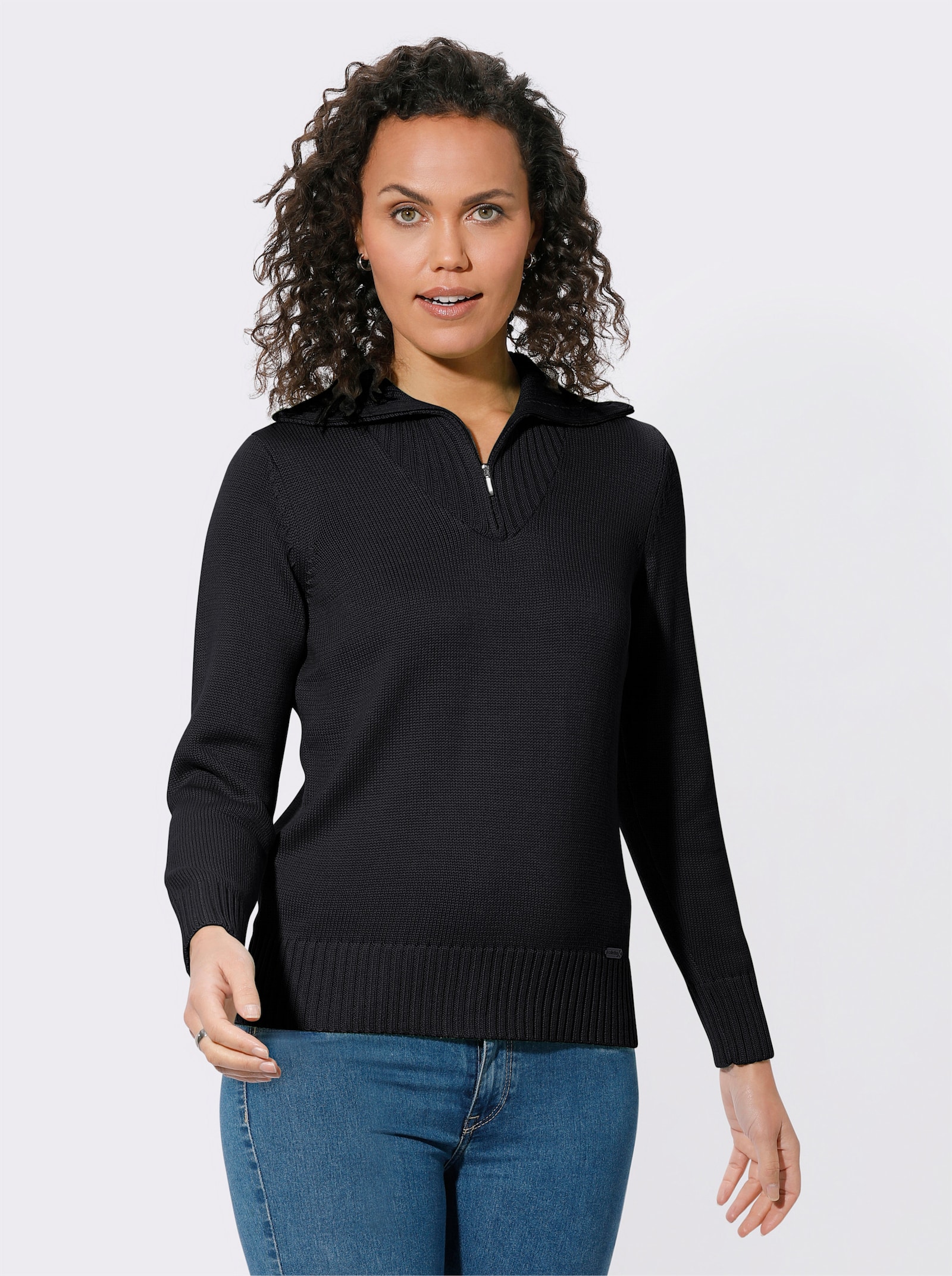 Troyer mit breiten Rippabschlüssen - schwarz