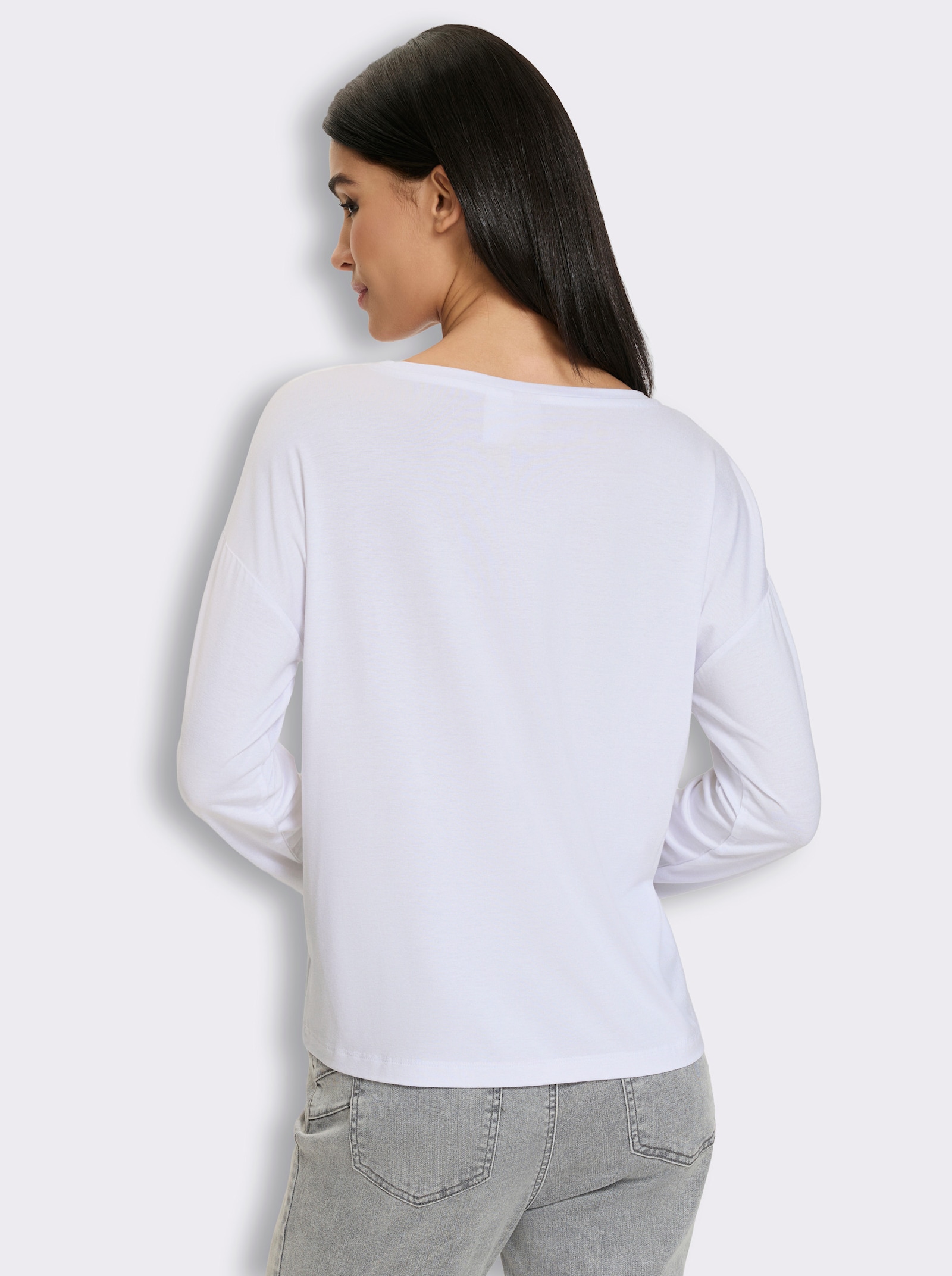 heine Rundhalsshirt mit Glitzersteinchen - weiß