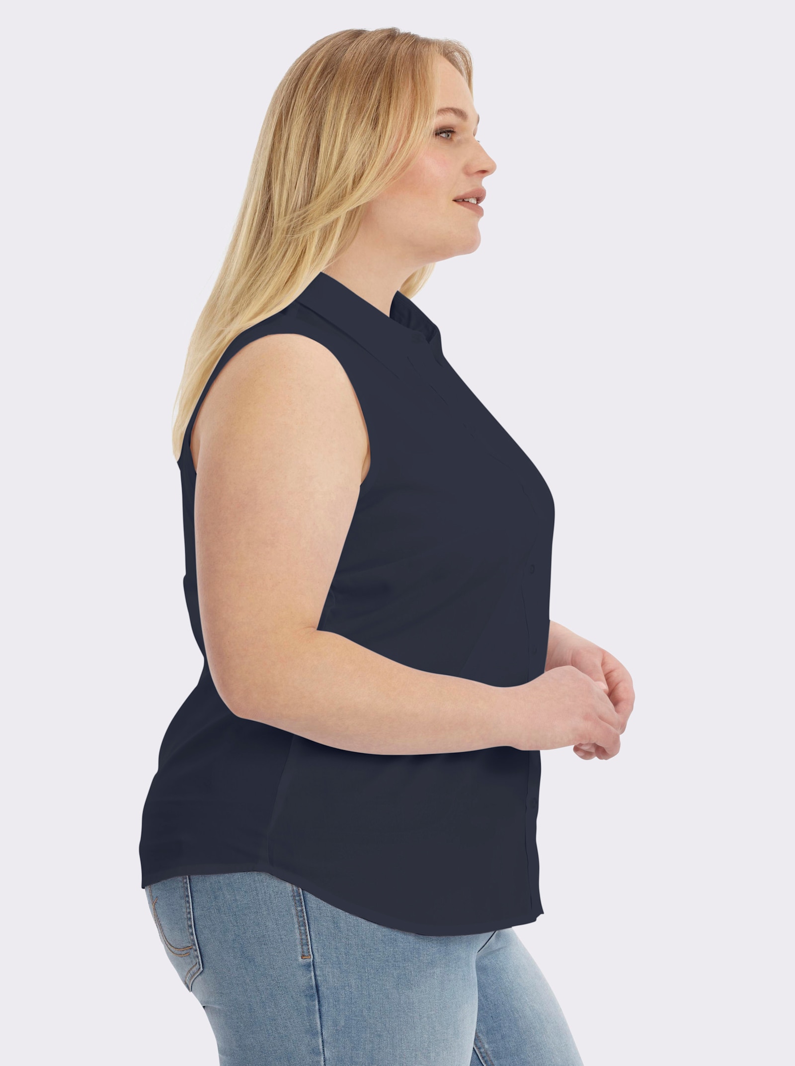 Ärmellose Bluse mit Hemdkragen - marine