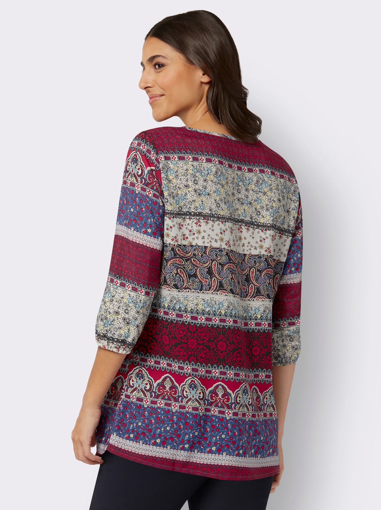 Longline blouse - zwart/rood geprint