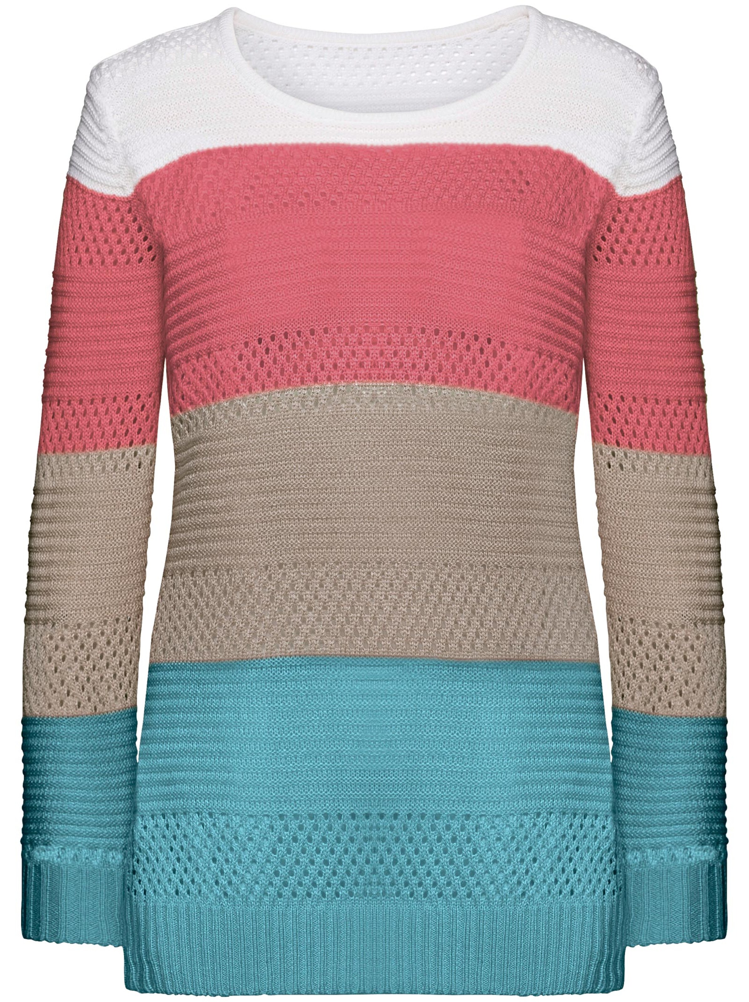 Pullover - himbeer-taupe-geringelt