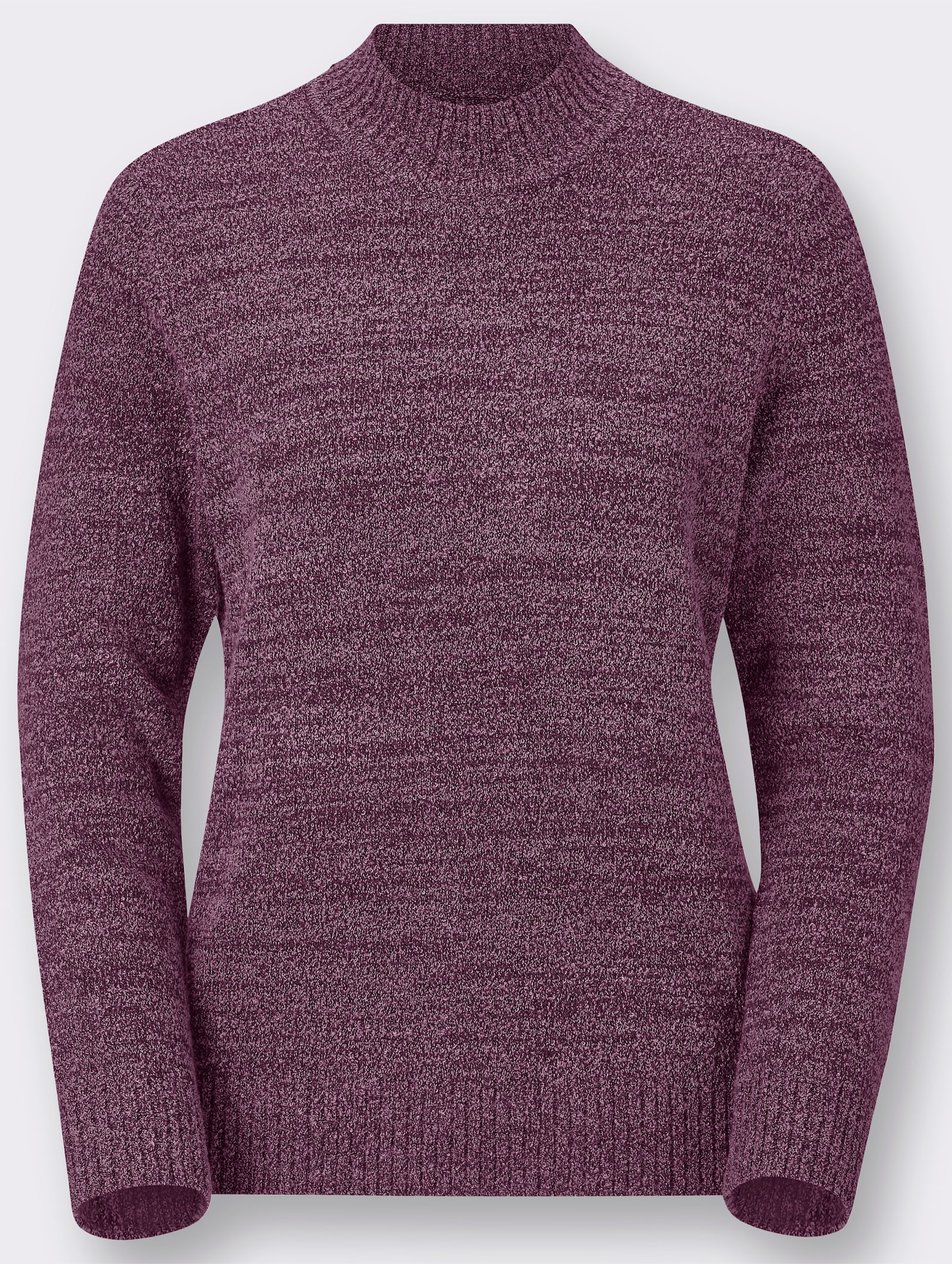 Stehkragenpullover in Bouclé-Qualität - fuchsia-meliert