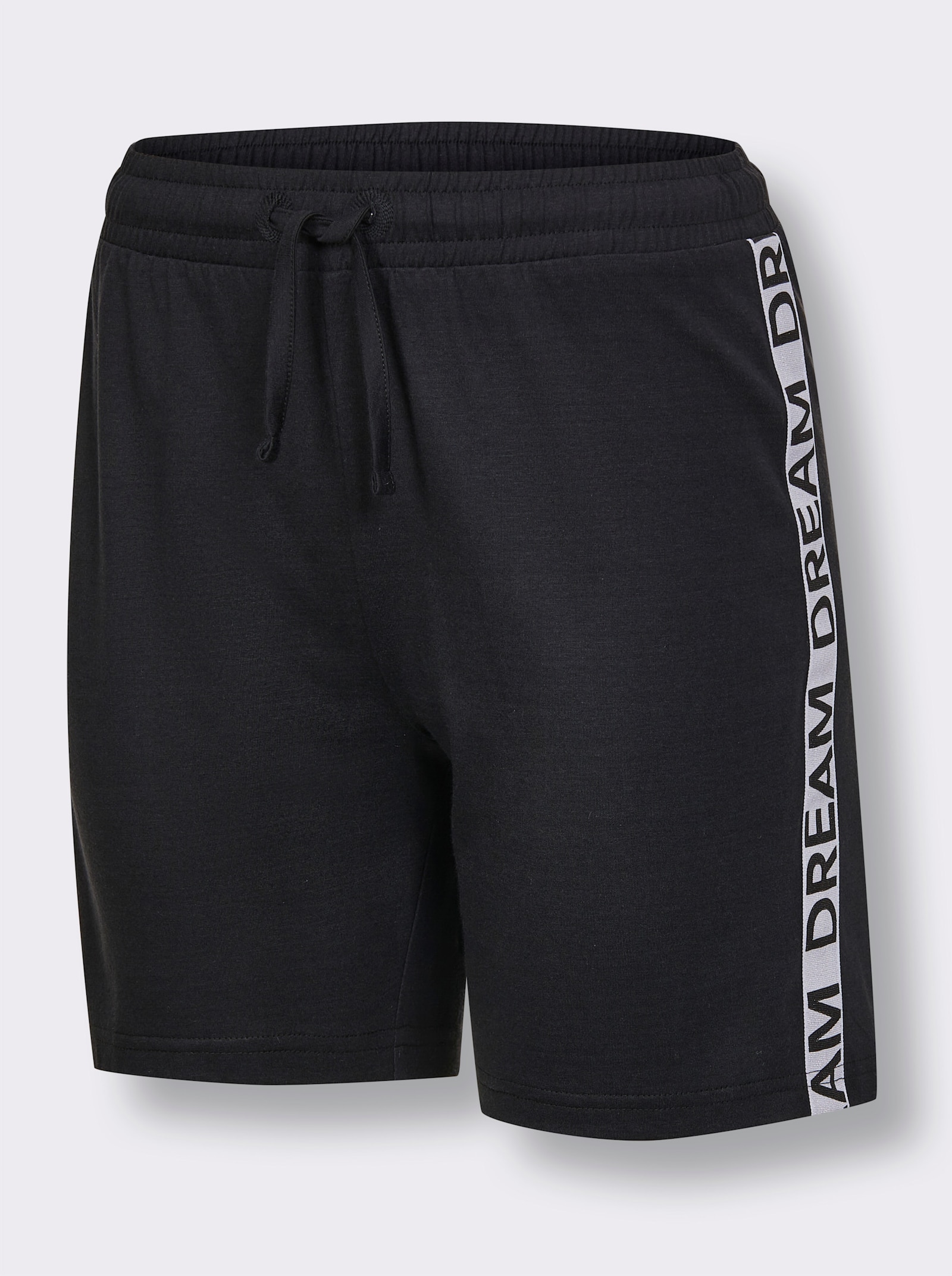 wäschepur Shorty mit Glitzerband und Schriftzug - schwarz-hortensie