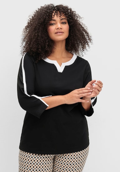 3/4-Arm-Shirt mit kontrastfarbenen Details - schwarz-weiß
