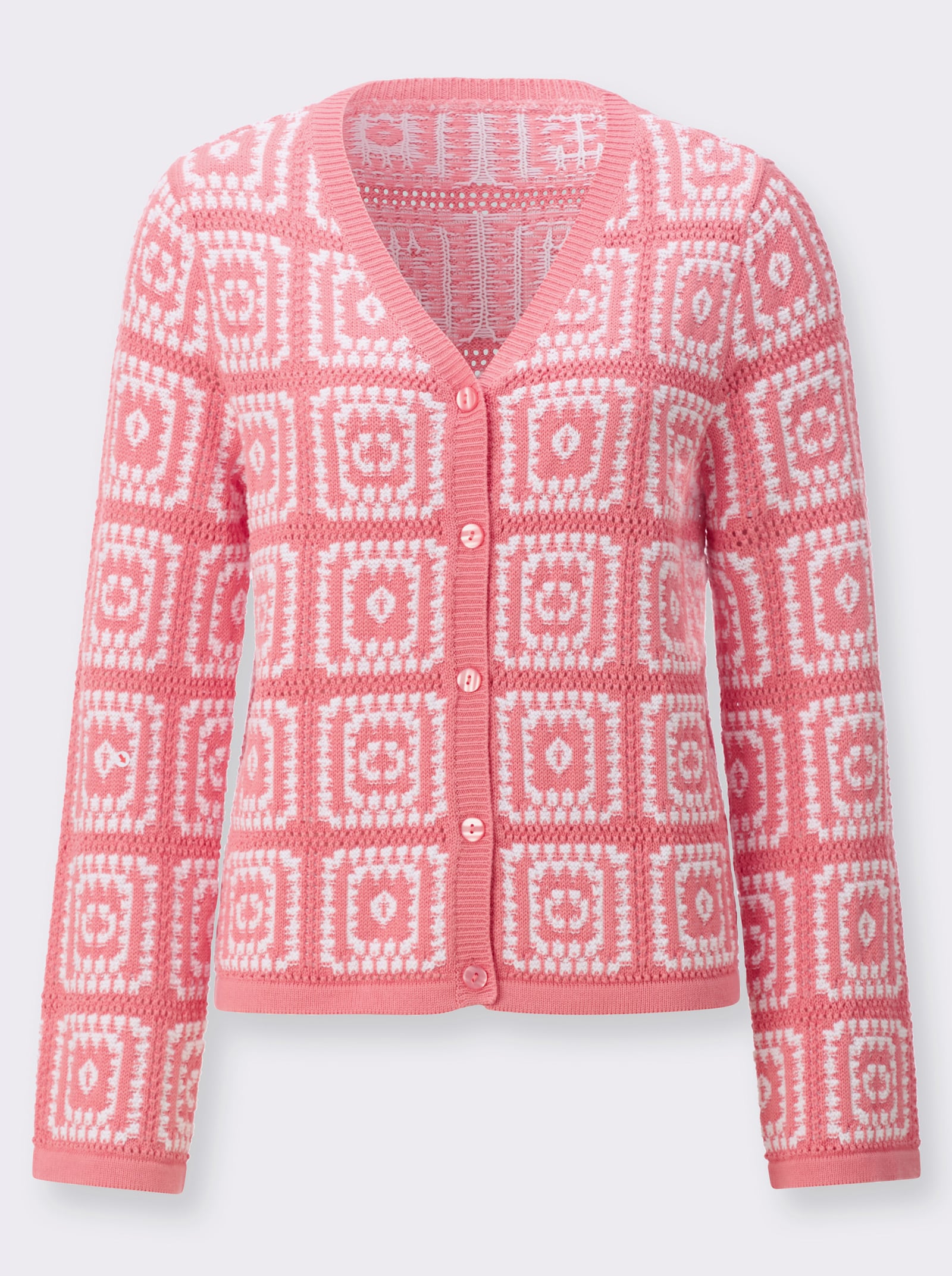 Strickjacke in Häkel-Optik - flamingo-weiß