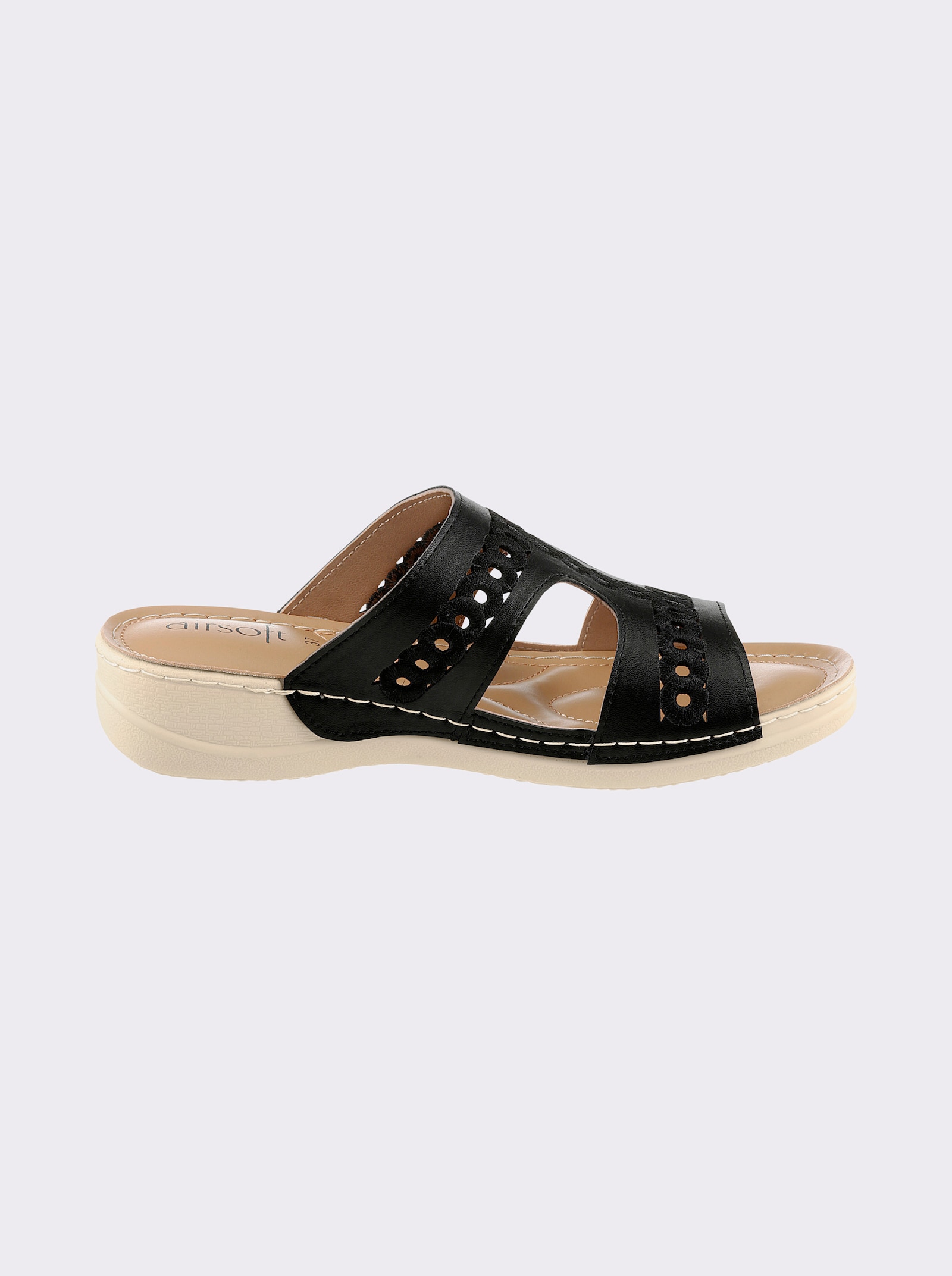 airsoft modern+ Pantolette mit Lochmuster, Leder-Imitat - schwarz