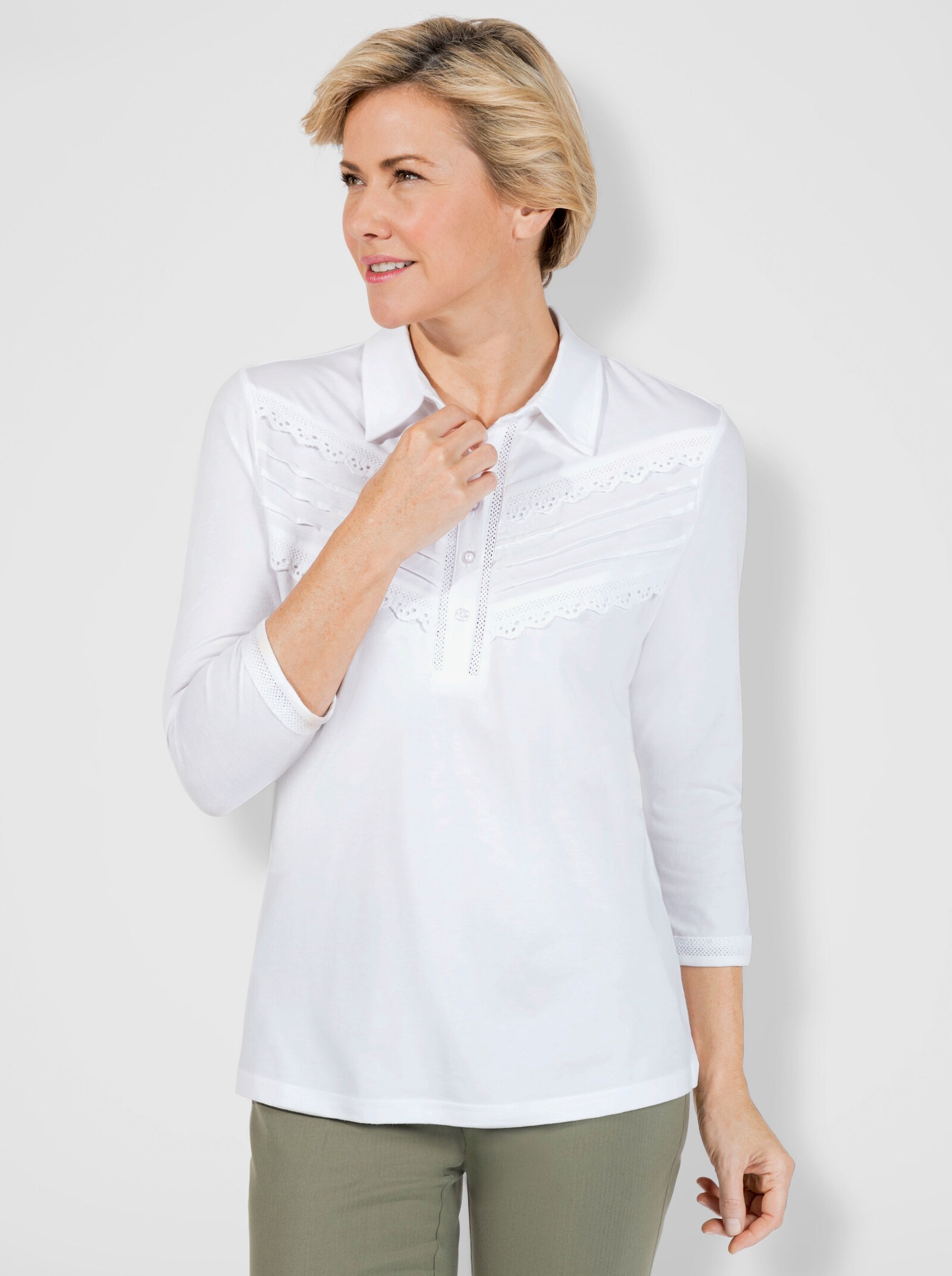 Poloshirt mit Biesen-Verzierung - weiß