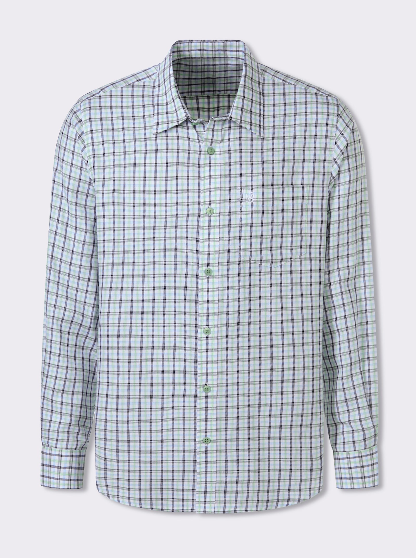 Marco Donati Langarmhemd in bügelfreier Popeline-Qualität - marine-reseda-kariert