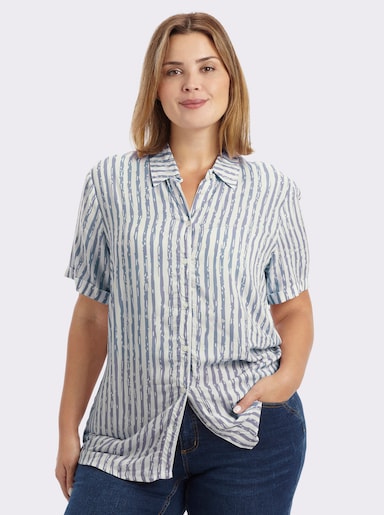 Gestreifte Bluse mit kurzen Ärmeln - taubenblau-ecru-gestreift