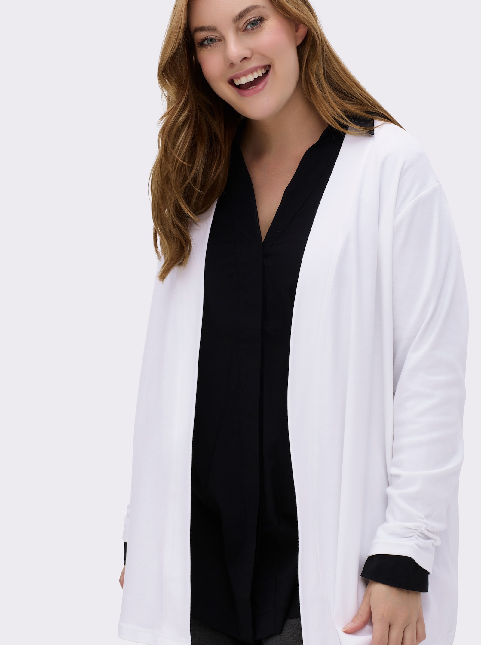 Shirtjacke mit Ärmel-Raffungen - weiß